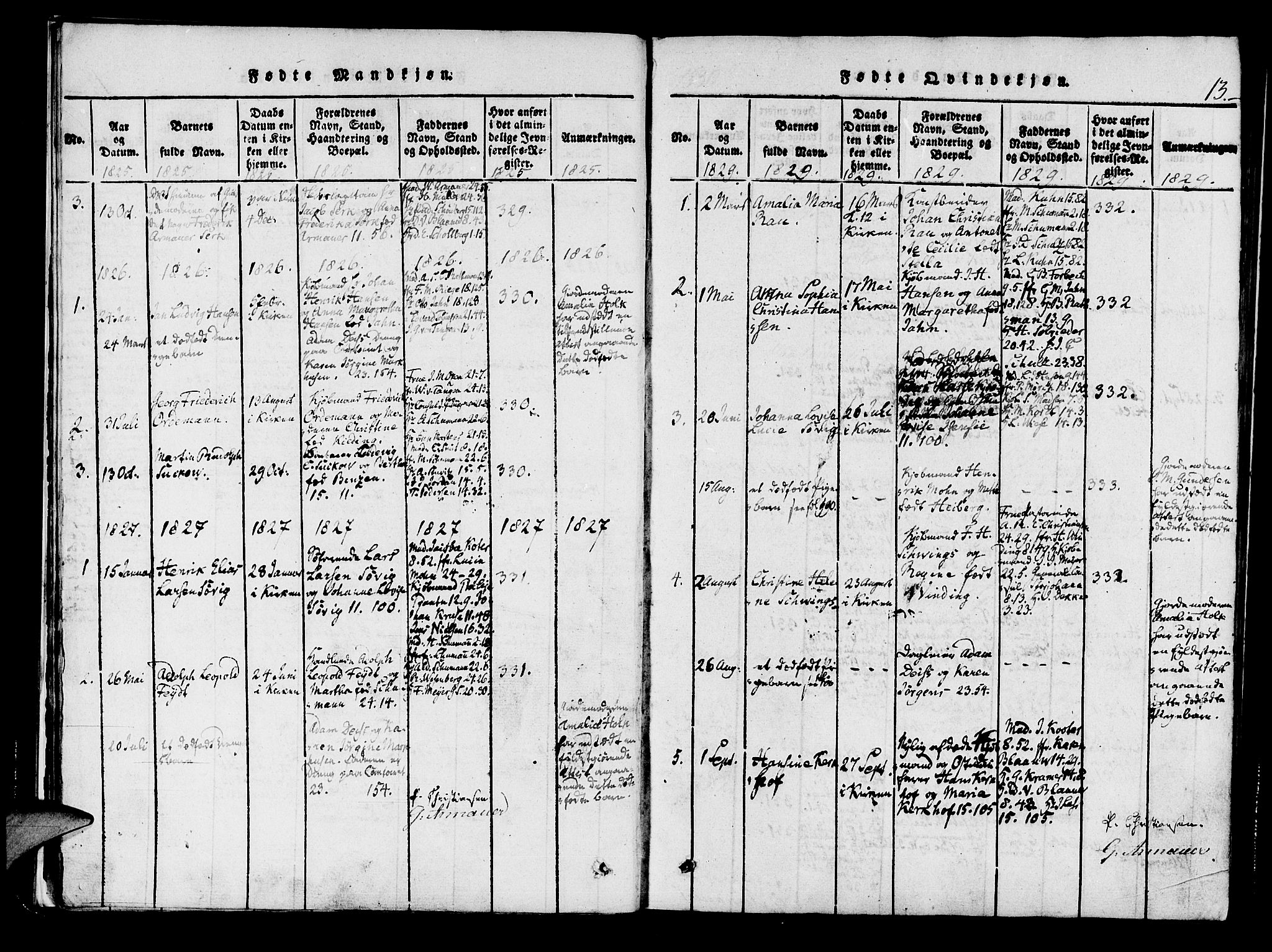 Mariakirken Sokneprestembete, SAB/A-76901/H/Haa/L0005: Parish register (official) no. A 5, 1815-1845, p. 13