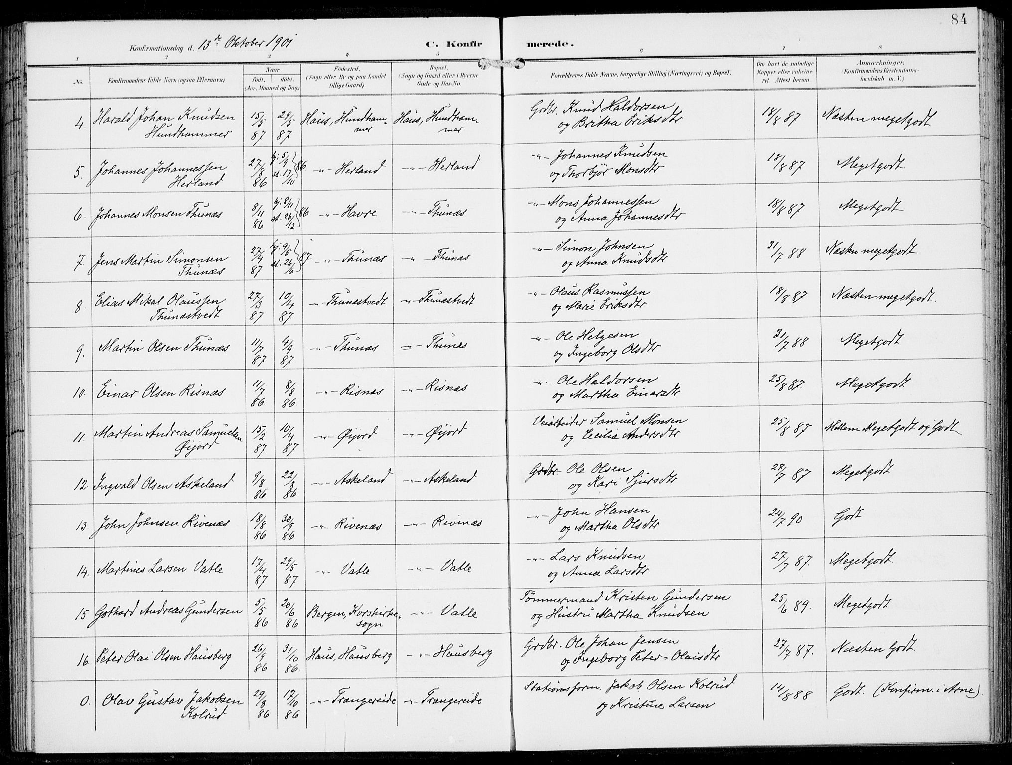 Haus sokneprestembete, SAB/A-75601/H/Haa: Parish register (official) no. B  2, 1899-1912, p. 84