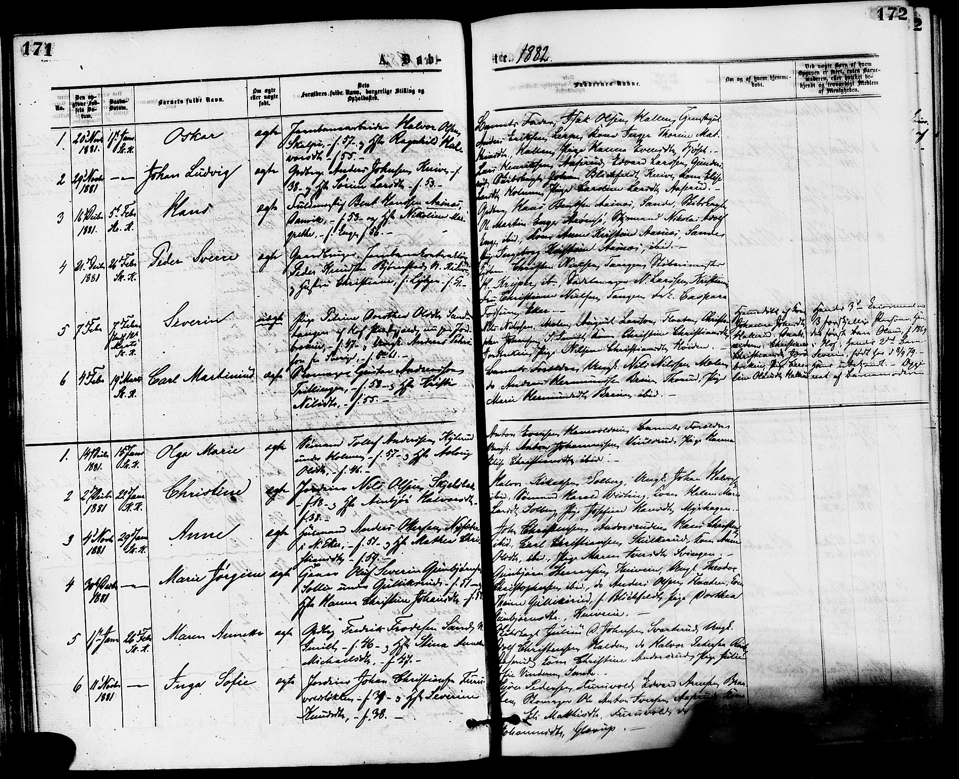 Skoger kirkebøker, AV/SAKO-A-59/F/Fa/L0005: Parish register (official) no. I 5, 1873-1884, p. 171-172