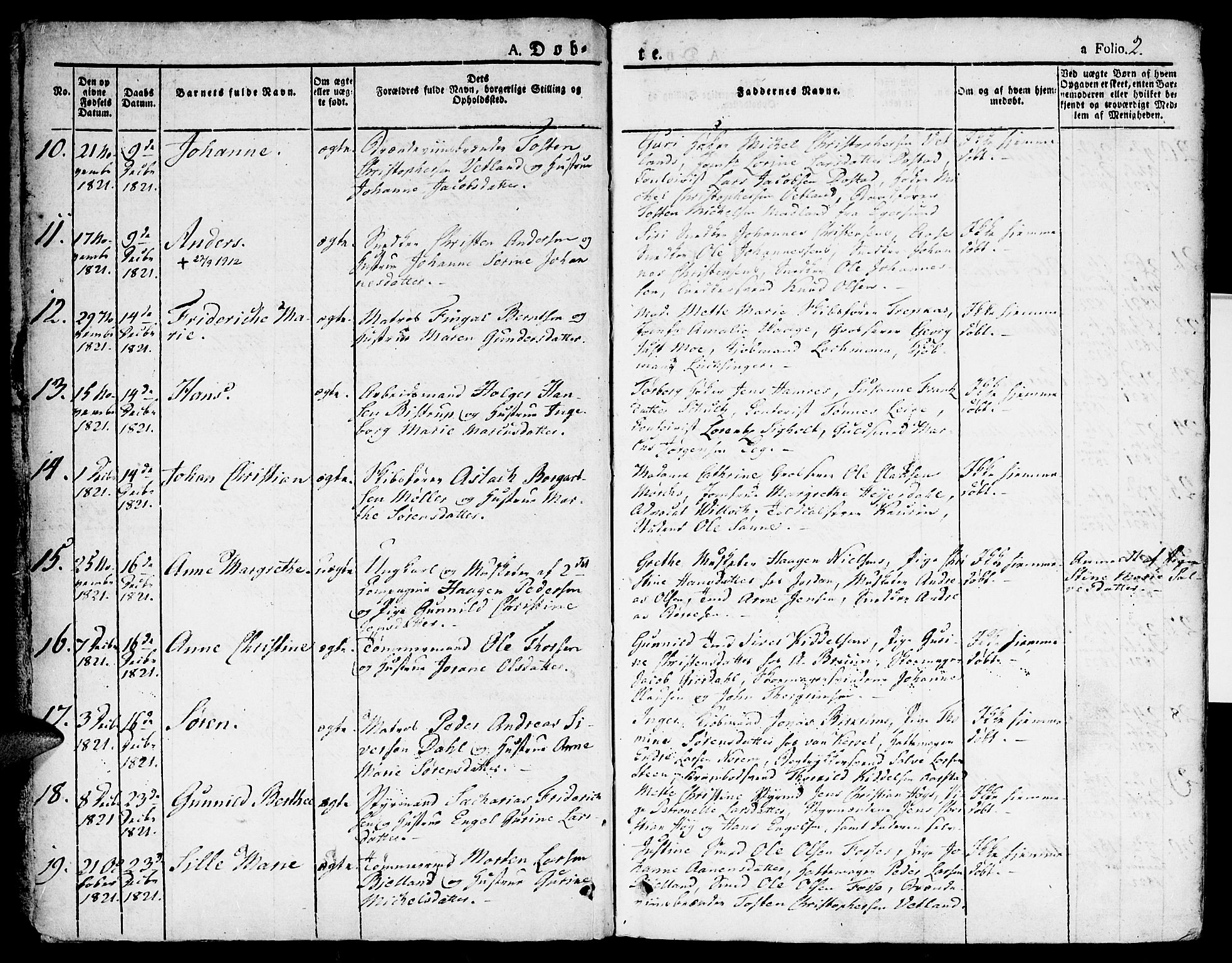 Kristiansand domprosti, AV/SAK-1112-0006/F/Fa/L0009: Parish register (official) no. A 9, 1821-1827, p. 2