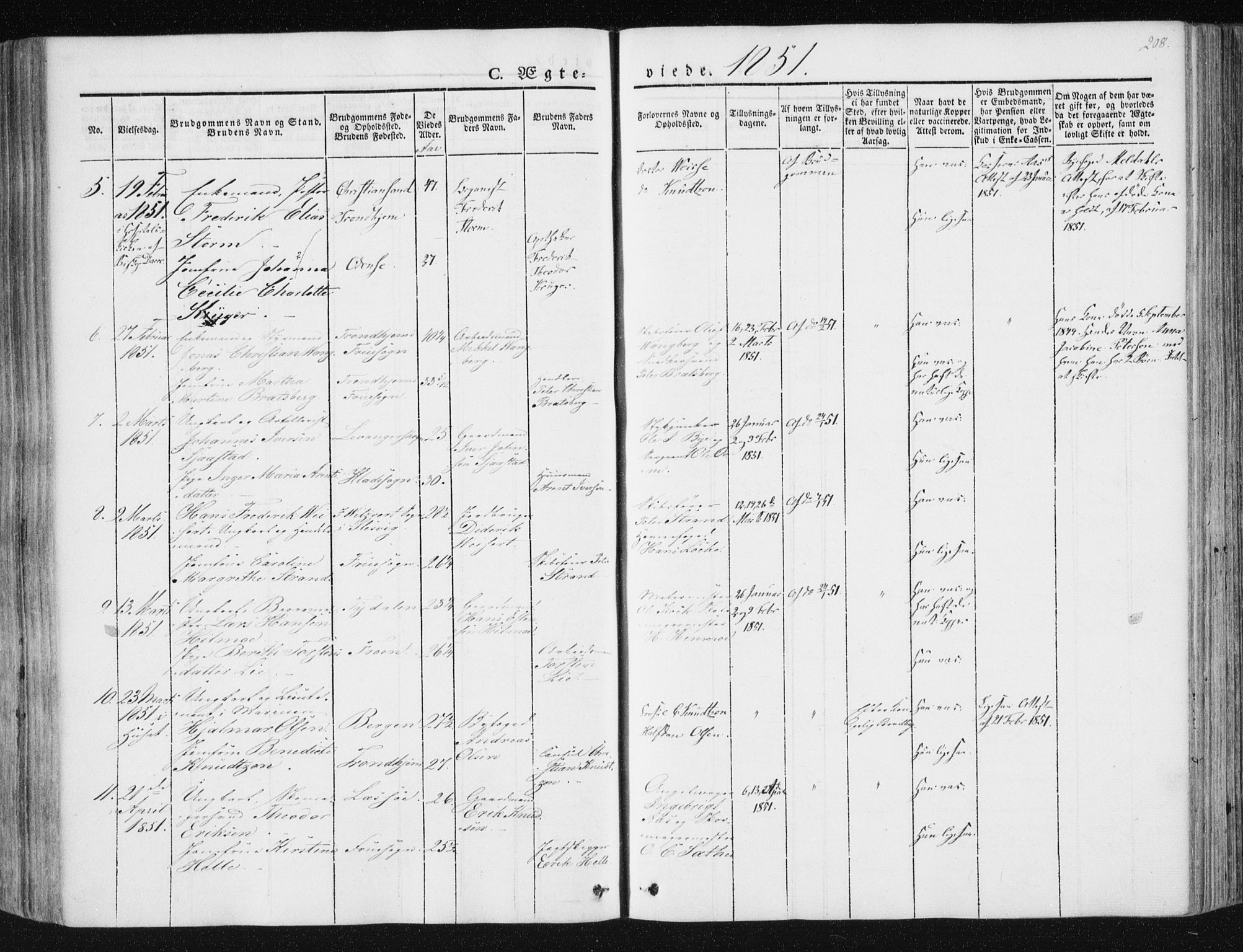 Ministerialprotokoller, klokkerbøker og fødselsregistre - Sør-Trøndelag, SAT/A-1456/602/L0110: Parish register (official) no. 602A08, 1840-1854, p. 208