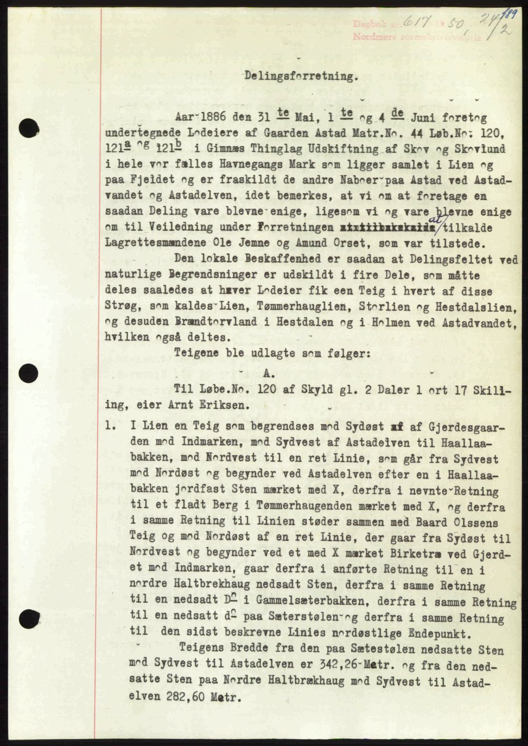 Nordmøre sorenskriveri, AV/SAT-A-4132/1/2/2Ca: Mortgage book no. A114, 1950-1950, Diary no: : 617/1950