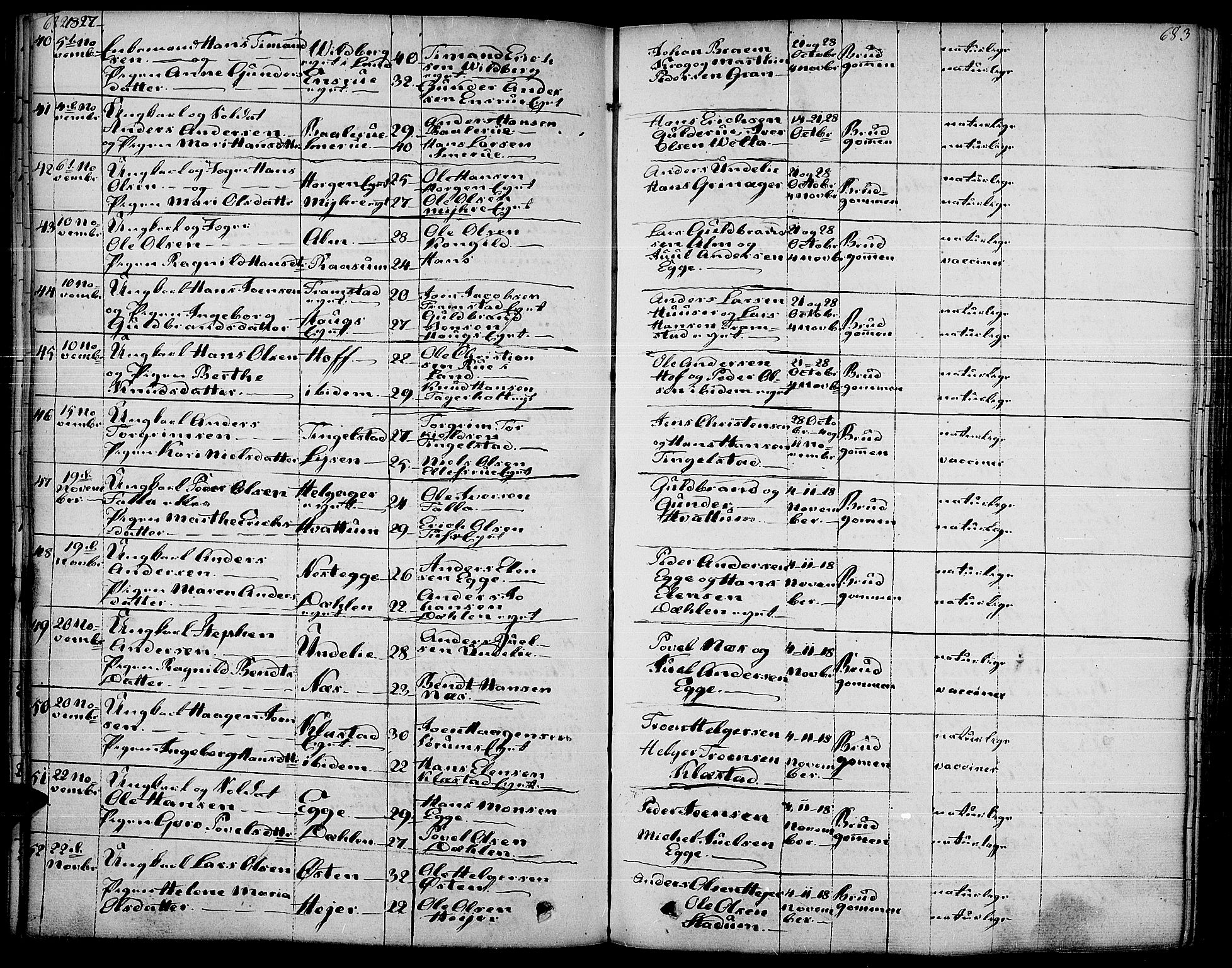 Gran prestekontor, SAH/PREST-112/H/Ha/Haa/L0010: Parish register (official) no. 10, 1824-1842, p. 682-683