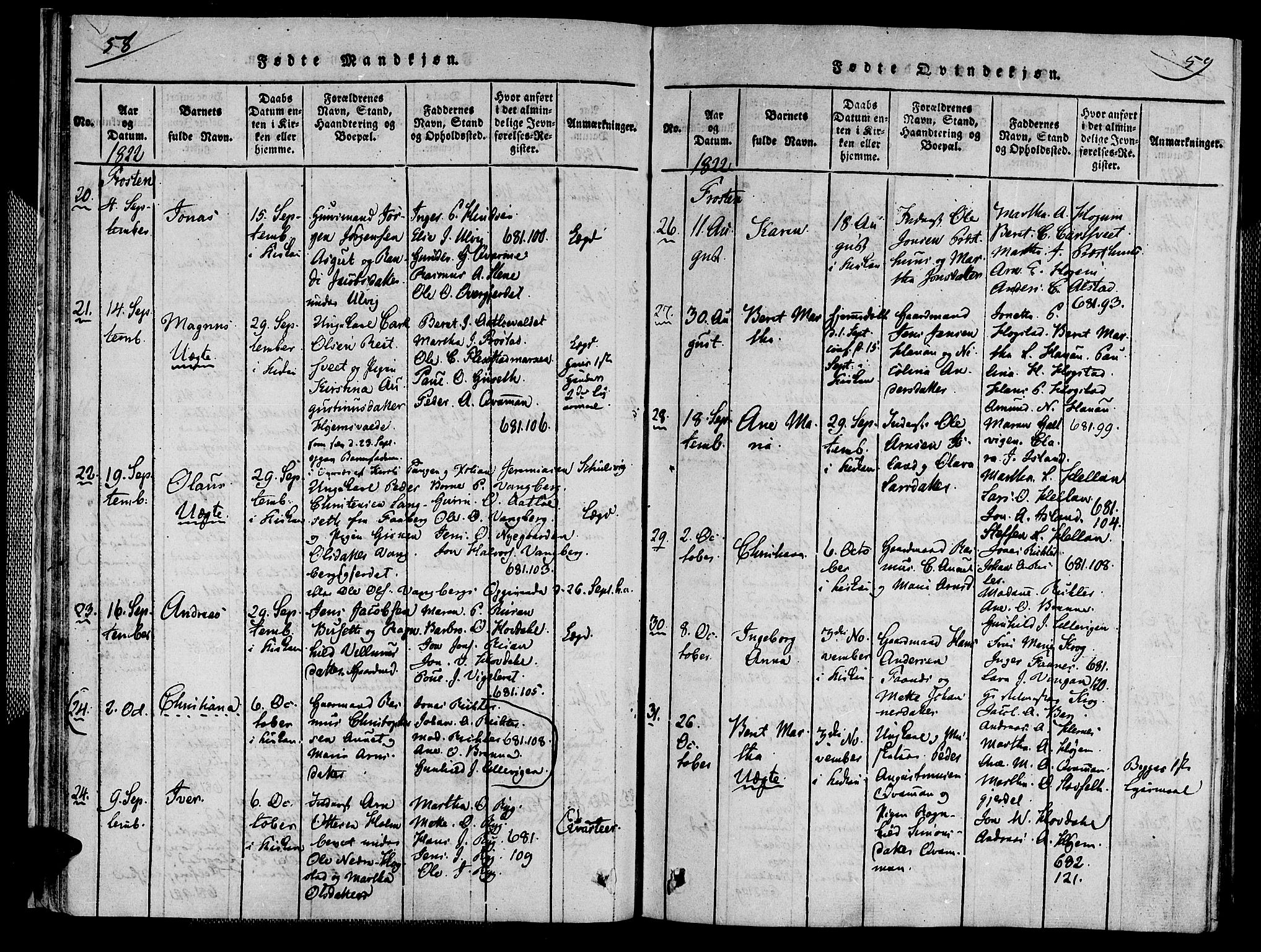 Ministerialprotokoller, klokkerbøker og fødselsregistre - Nord-Trøndelag, AV/SAT-A-1458/713/L0112: Parish register (official) no. 713A04 /1, 1817-1827, p. 58-59