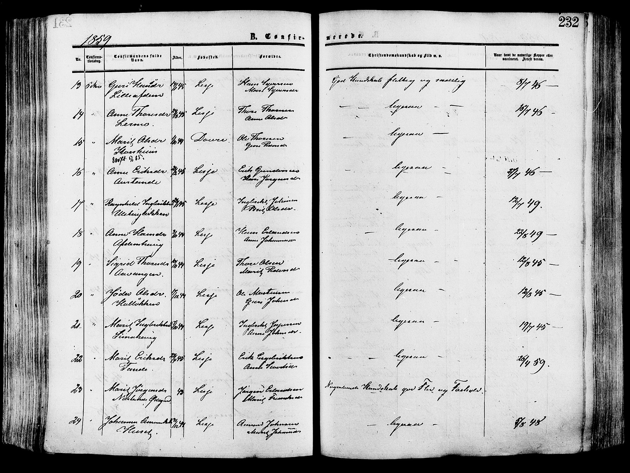 Lesja prestekontor, SAH/PREST-068/H/Ha/Haa/L0008: Parish register (official) no. 8, 1854-1880, p. 232