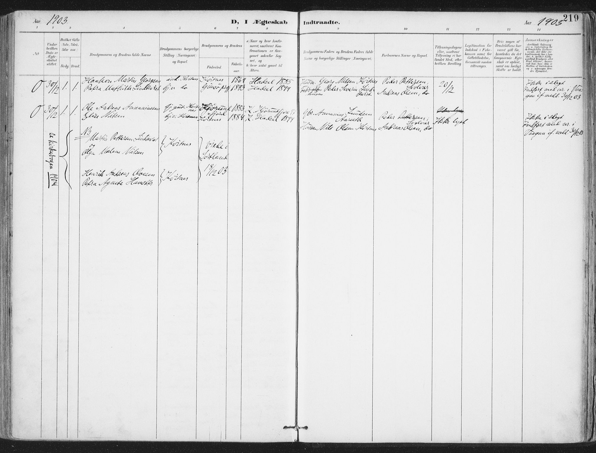 Ministerialprotokoller, klokkerbøker og fødselsregistre - Nordland, AV/SAT-A-1459/888/L1246: Parish register (official) no. 888A12, 1891-1903, p. 219