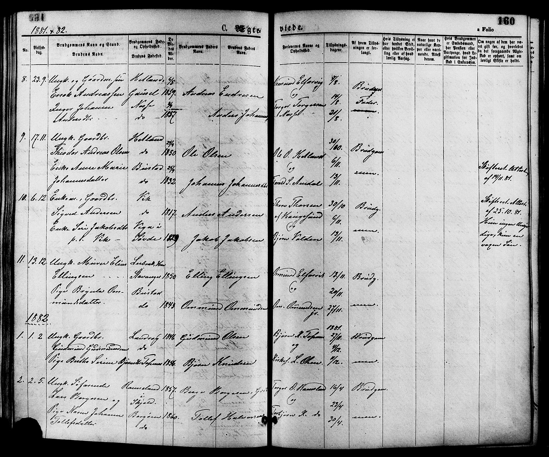 Nedstrand sokneprestkontor, SAST/A-101841/01/IV: Parish register (official) no. A 11, 1877-1887, p. 160