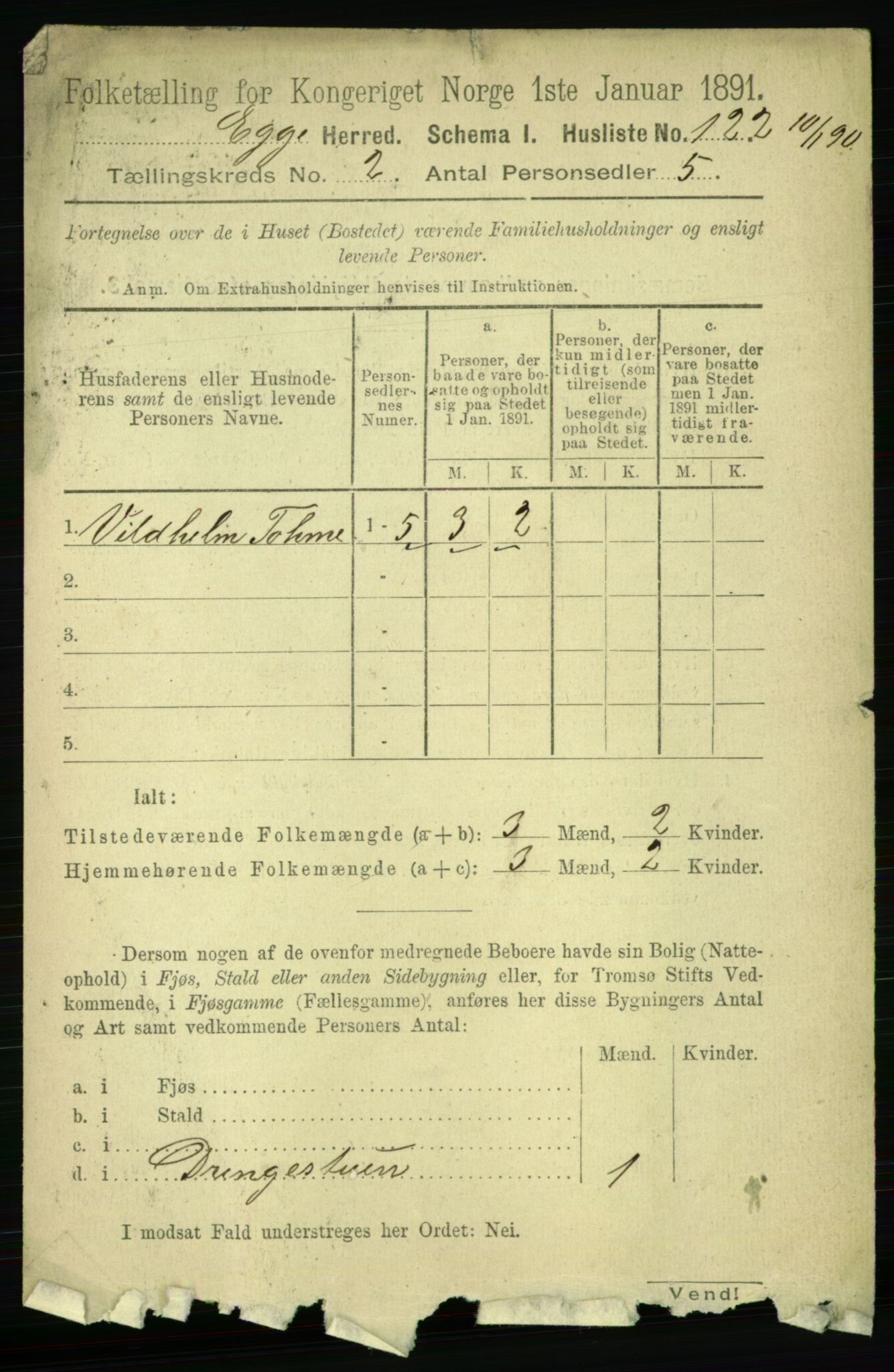 RA, 1891 census for 1733 Egge, 1891, p. 501