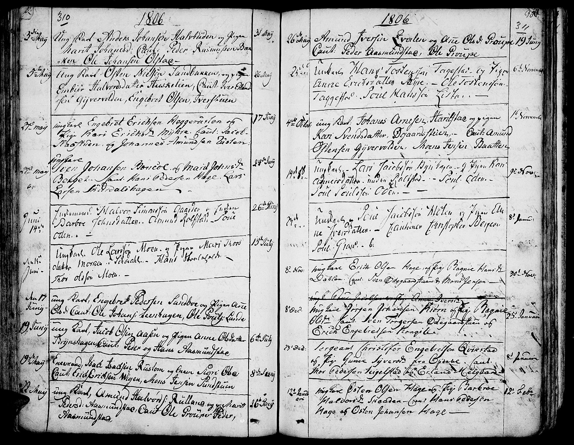 Fron prestekontor, AV/SAH-PREST-078/H/Ha/Haa/L0001: Parish register (official) no. 1, 1799-1816, p. 310-311