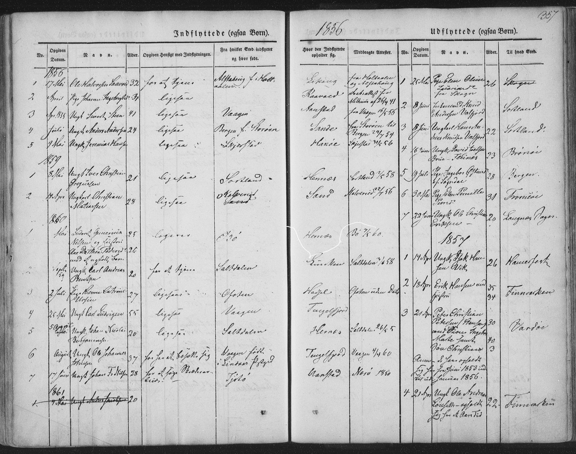 Ministerialprotokoller, klokkerbøker og fødselsregistre - Nordland, AV/SAT-A-1459/888/L1241: Parish register (official) no. 888A07, 1849-1869, p. 357