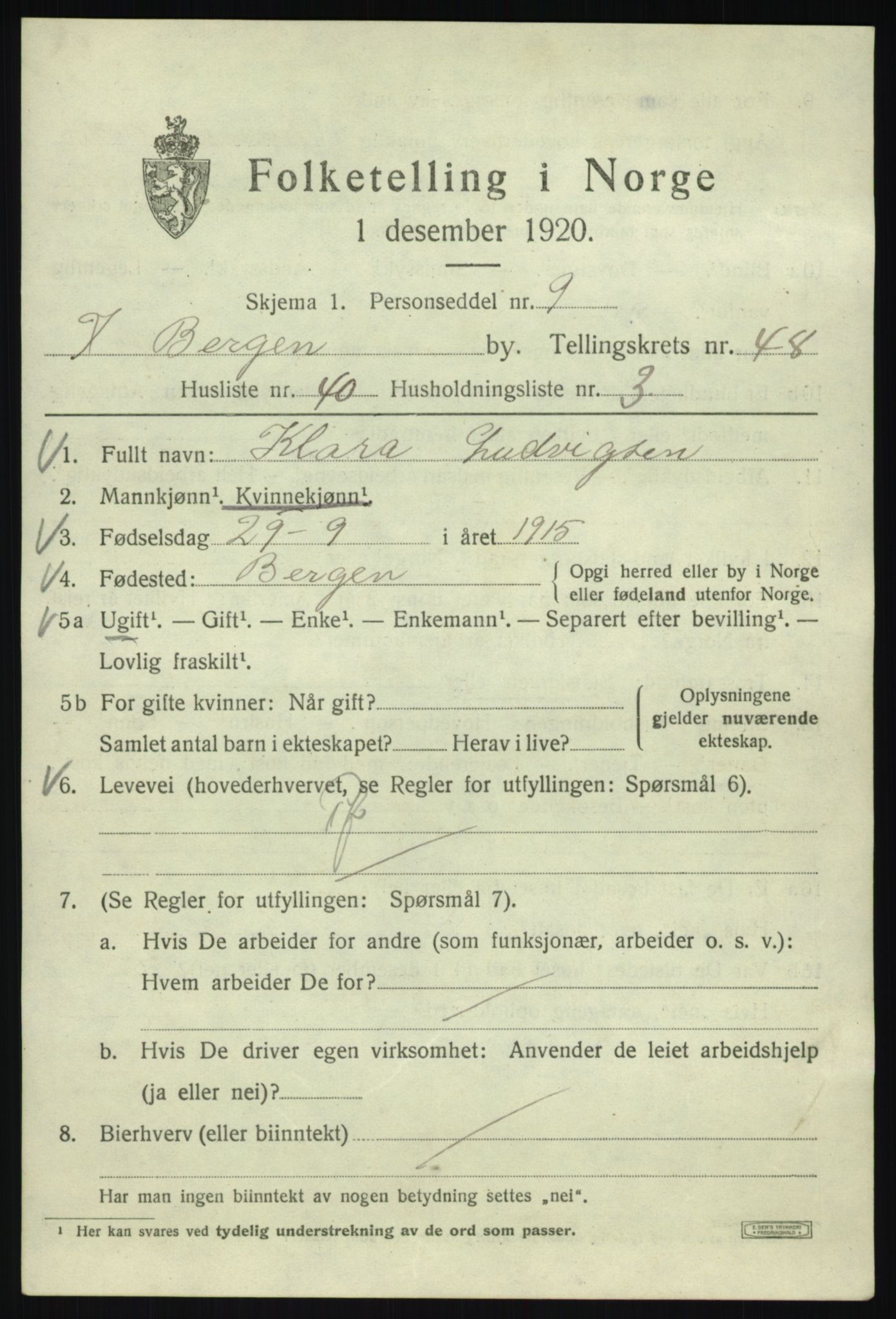 SAB, 1920 census for Bergen, 1920, p. 117866