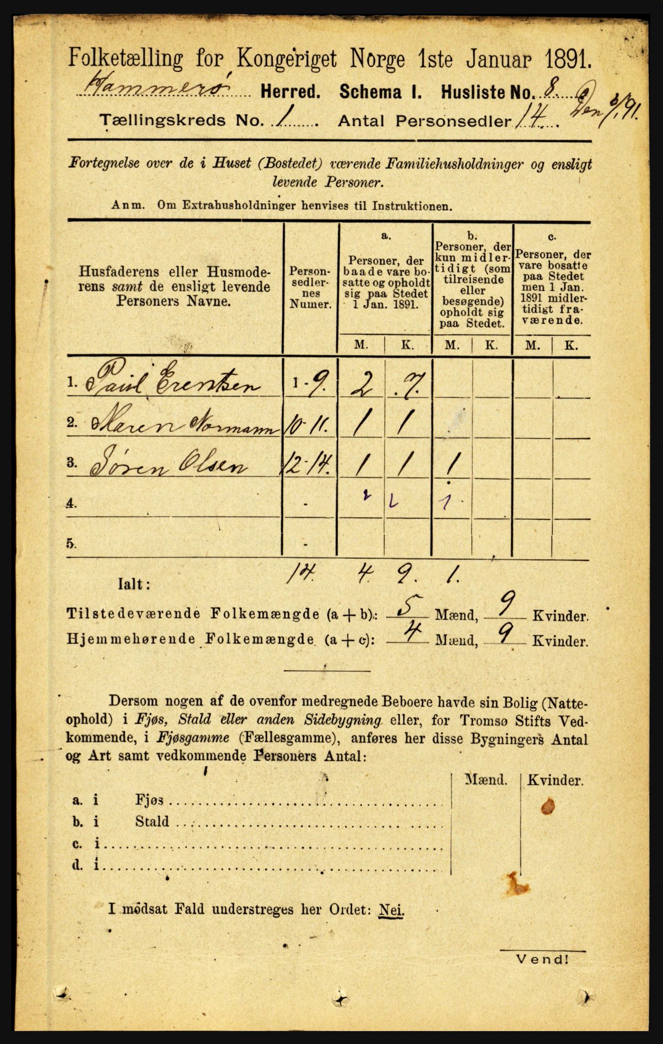 RA, 1891 census for 1849 Hamarøy, 1891, p. 25