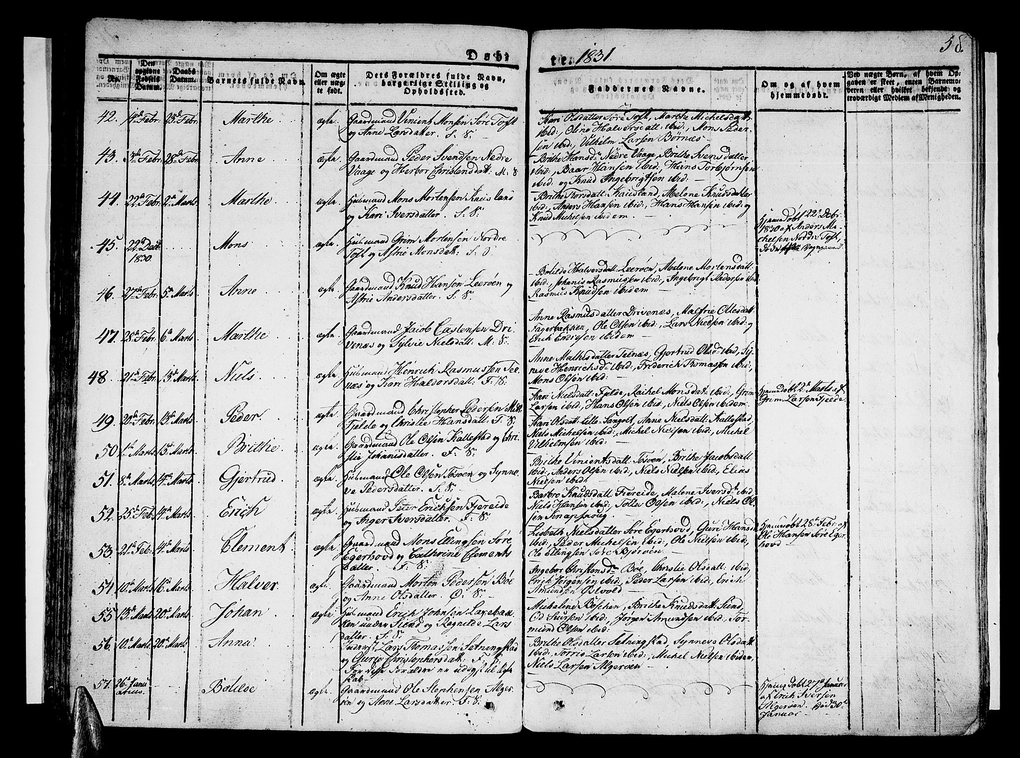 Sund sokneprestembete, SAB/A-99930: Parish register (official) no. A 12, 1825-1835, p. 58