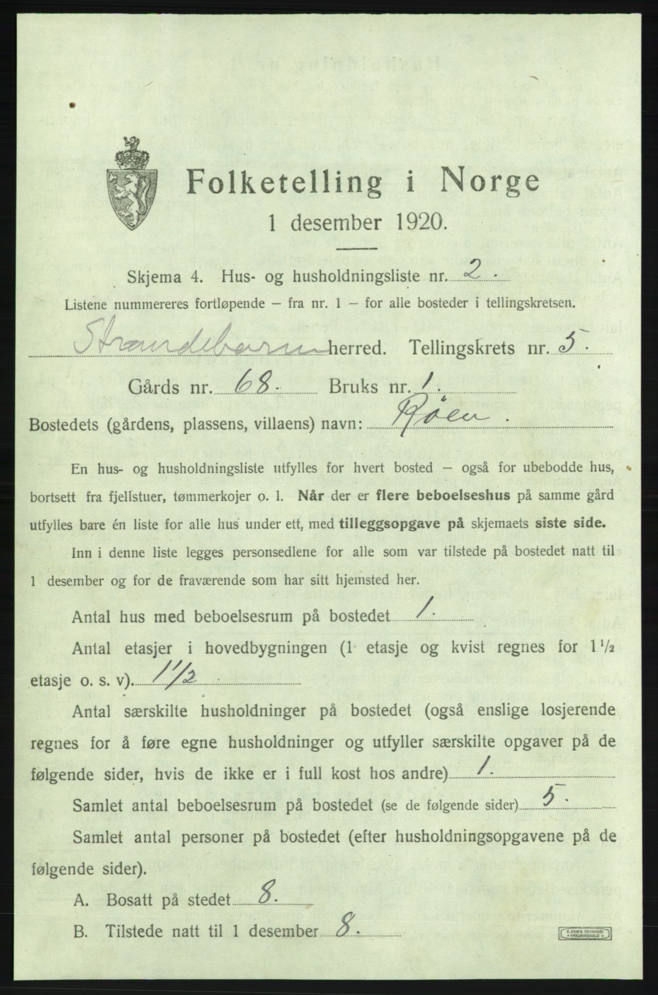 SAB, 1920 census for Strandebarm, 1920, p. 984