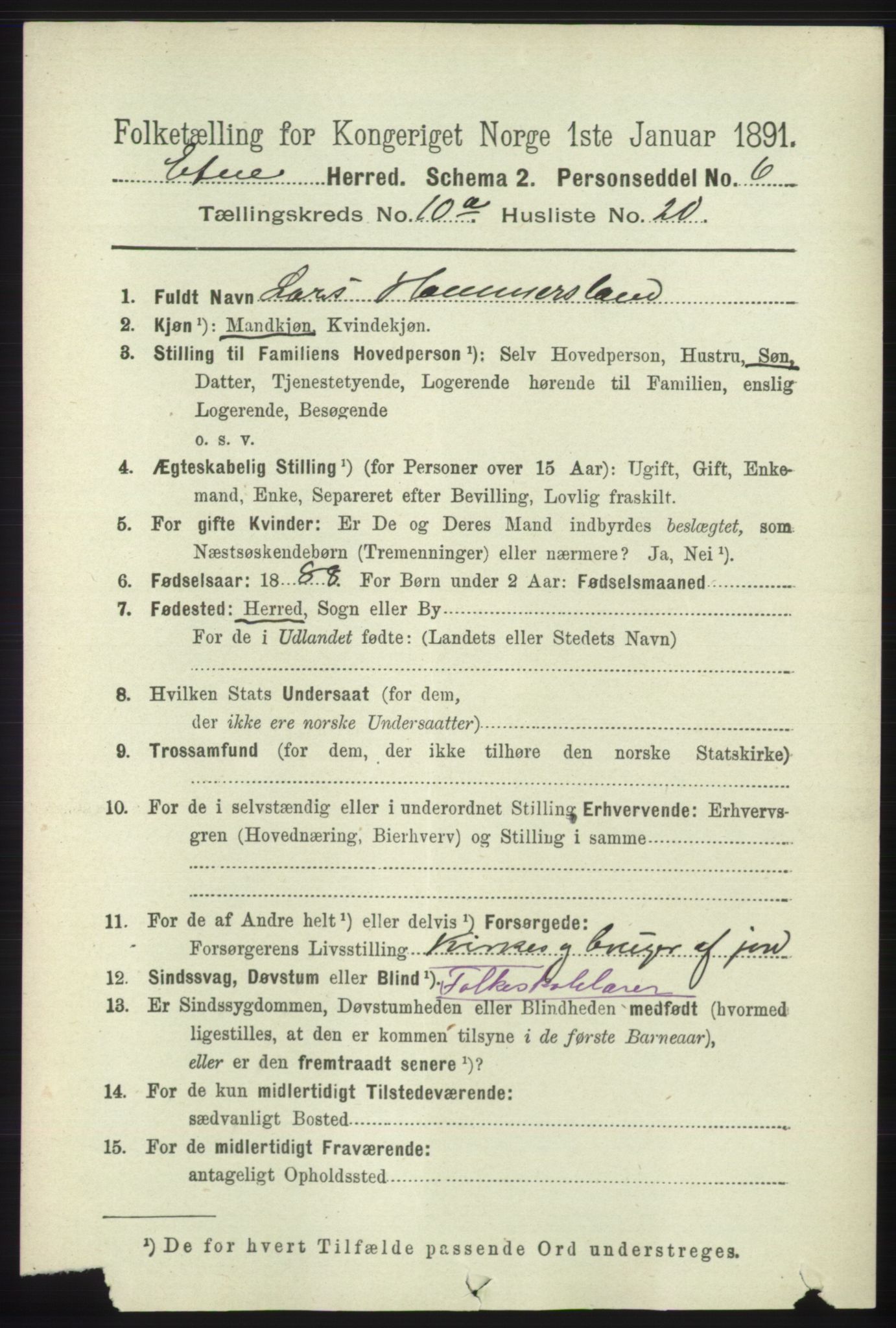 RA, 1891 census for 1211 Etne, 1891, p. 1949