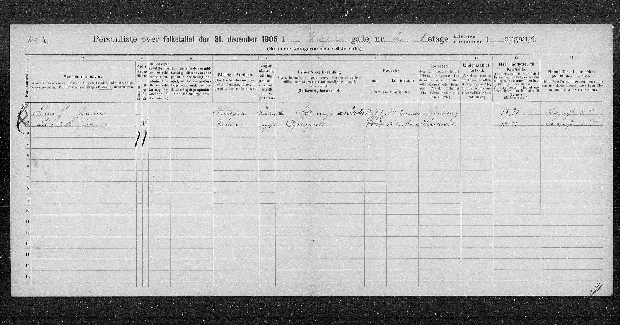 OBA, Municipal Census 1905 for Kristiania, 1905, p. 2519