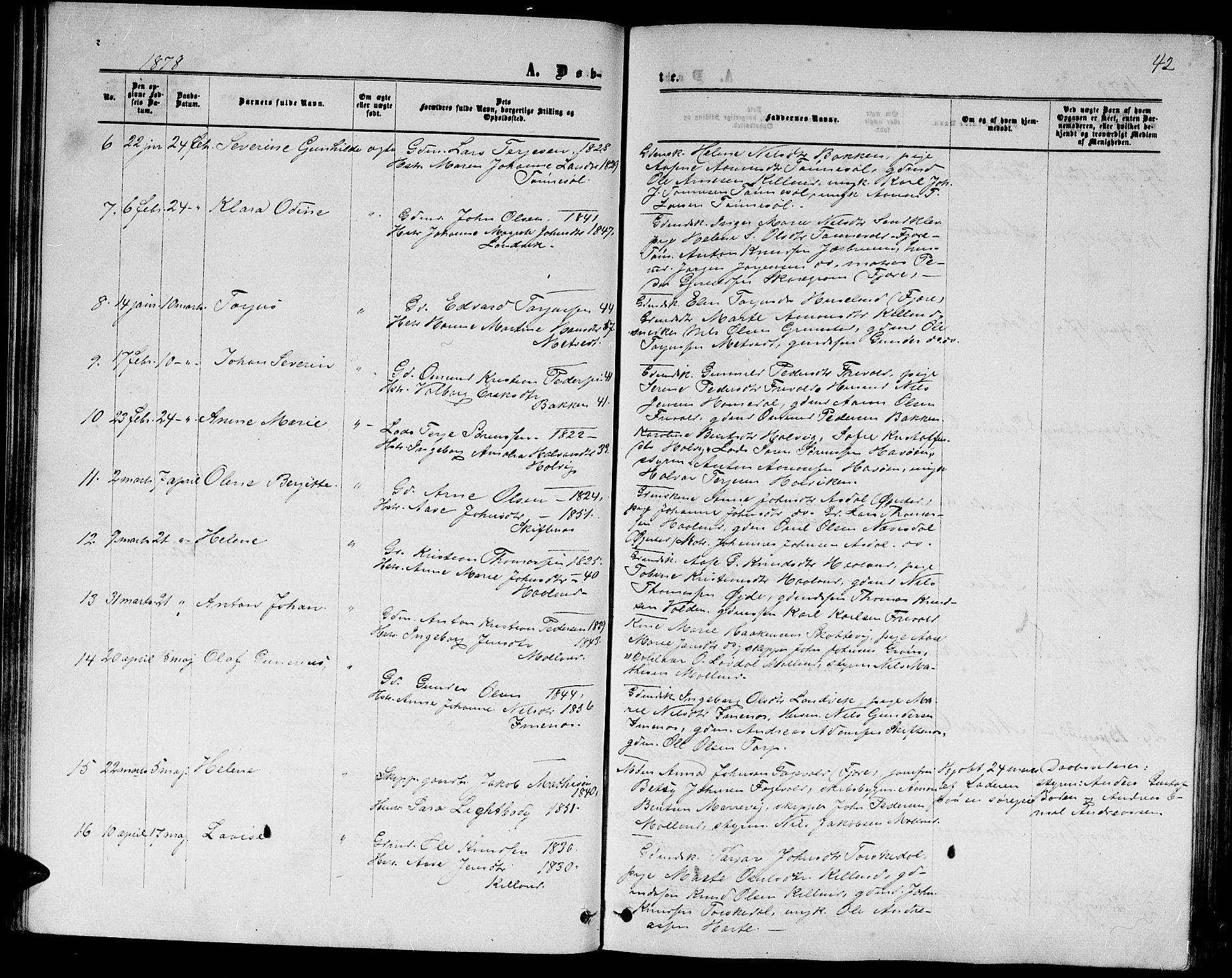 Hommedal sokneprestkontor, AV/SAK-1111-0023/F/Fb/Fbb/L0006: Parish register (copy) no. B 6, 1869-1884, p. 42