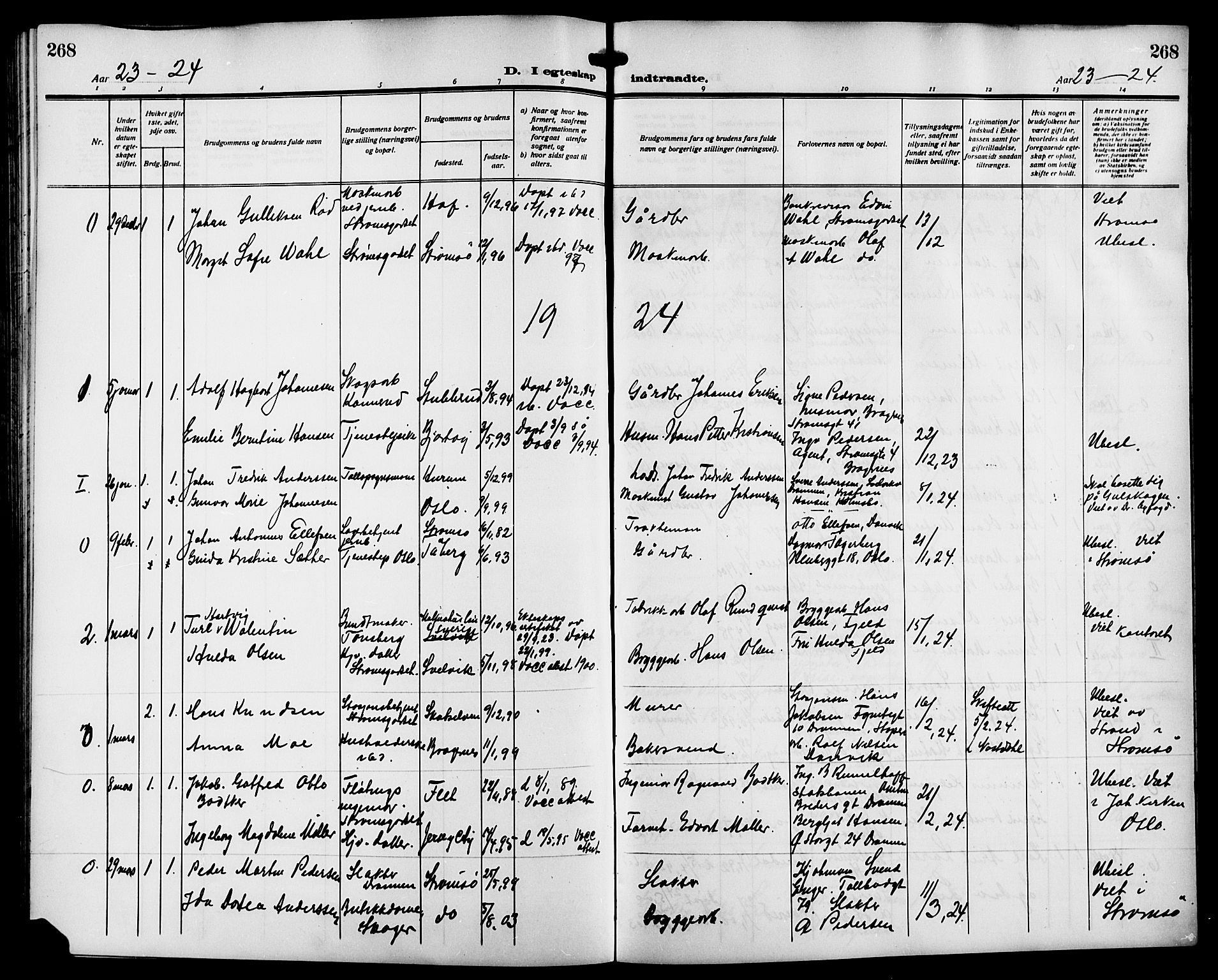 Strømsgodset kirkebøker, AV/SAKO-A-324/G/Ga/L0003: Parish register (copy) no. 3, 1911-1926, p. 268