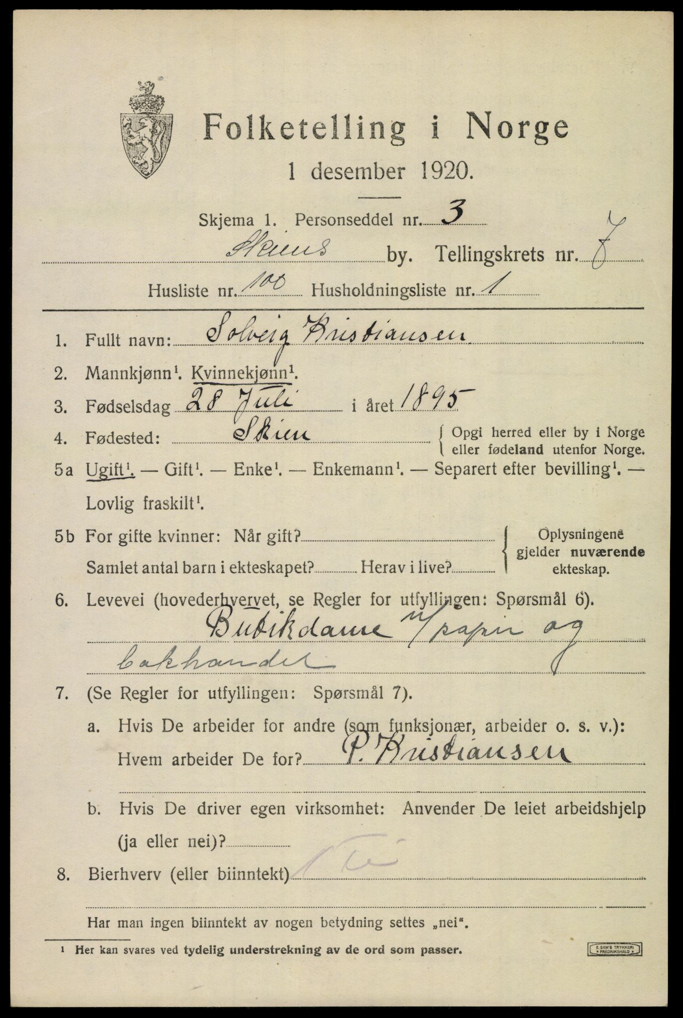 SAKO, 1920 census for Skien, 1920, p. 26620