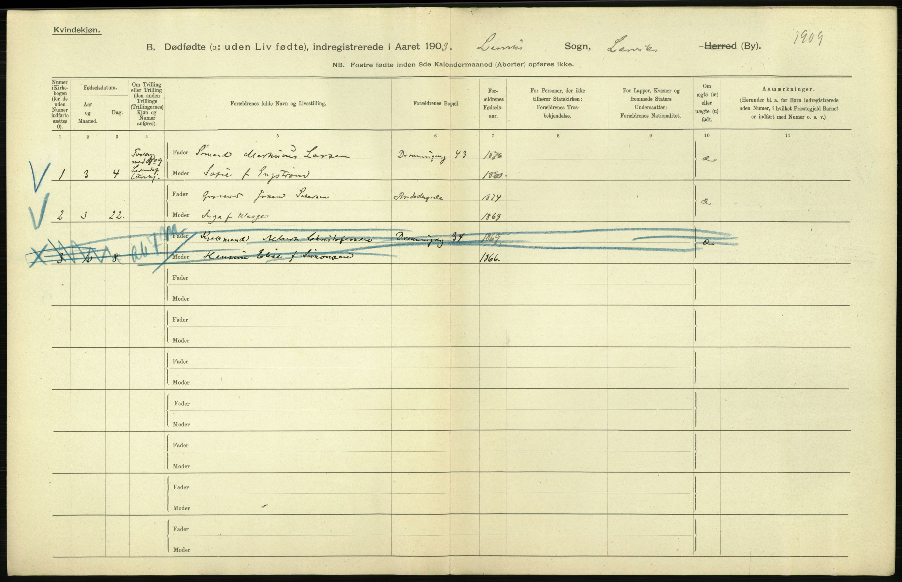 Statistisk sentralbyrå, Sosiodemografiske emner, Befolkning, AV/RA-S-2228/D/Df/Dfa/Dfaa/L0026: Smålenenes - Finnmarkens amt: Dødfødte. Byer., 1903, p. 142