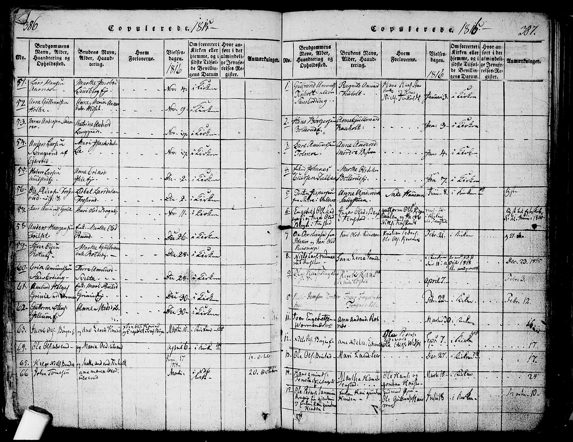 Nes prestekontor Kirkebøker, AV/SAO-A-10410/F/Fa/L0005: Parish register (official) no. I 5, 1815-1835, p. 386-387