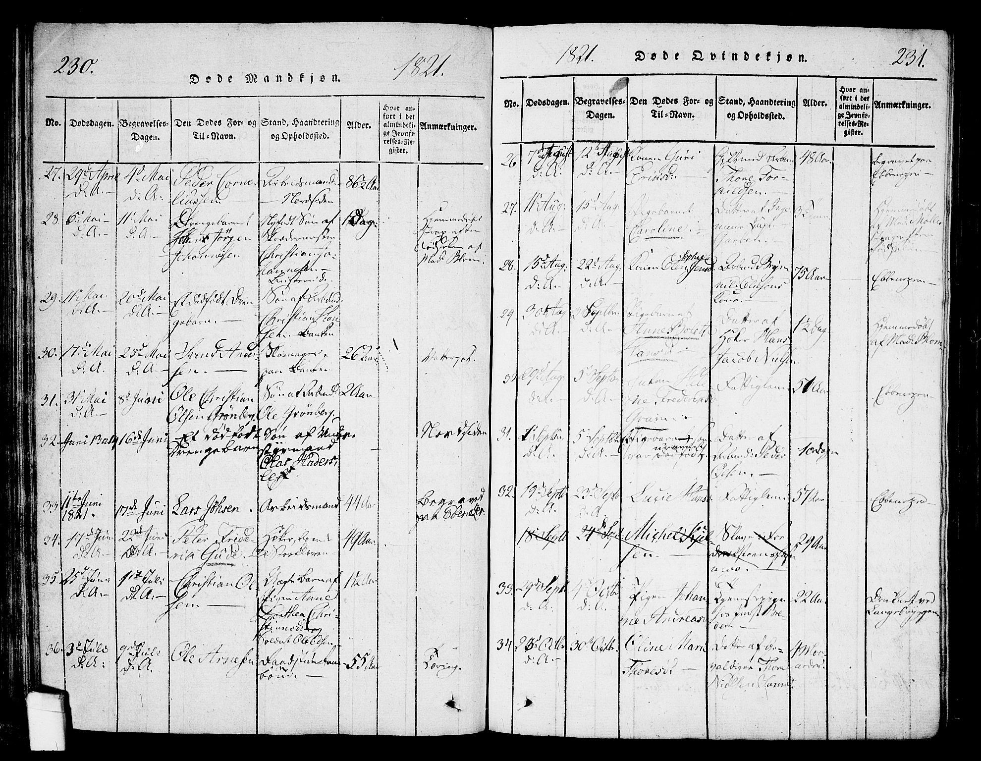 Halden prestekontor Kirkebøker, SAO/A-10909/G/Ga/L0001: Parish register (copy) no. 1, 1815-1833, p. 230-231