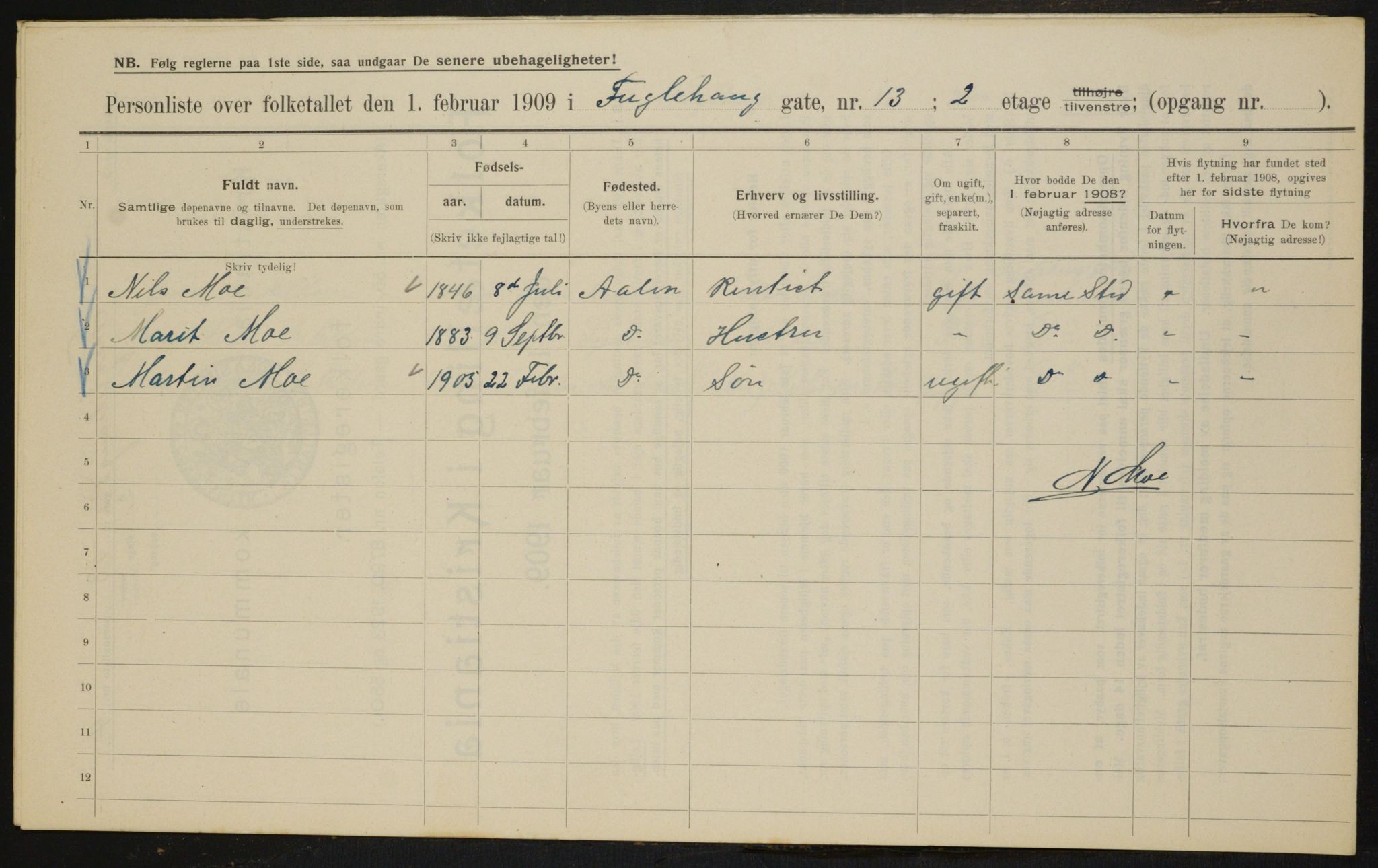 OBA, Municipal Census 1909 for Kristiania, 1909, p. 25911