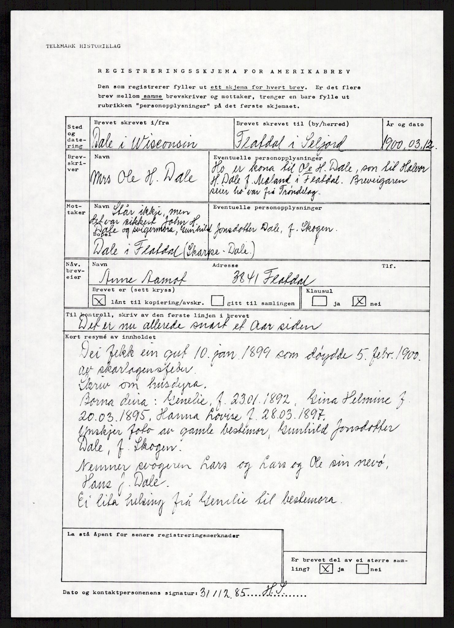 Samlinger til kildeutgivelse, Amerikabrevene, AV/RA-EA-4057/F/L0024: Innlån fra Telemark: Gunleiksrud - Willard, 1838-1914, p. 167