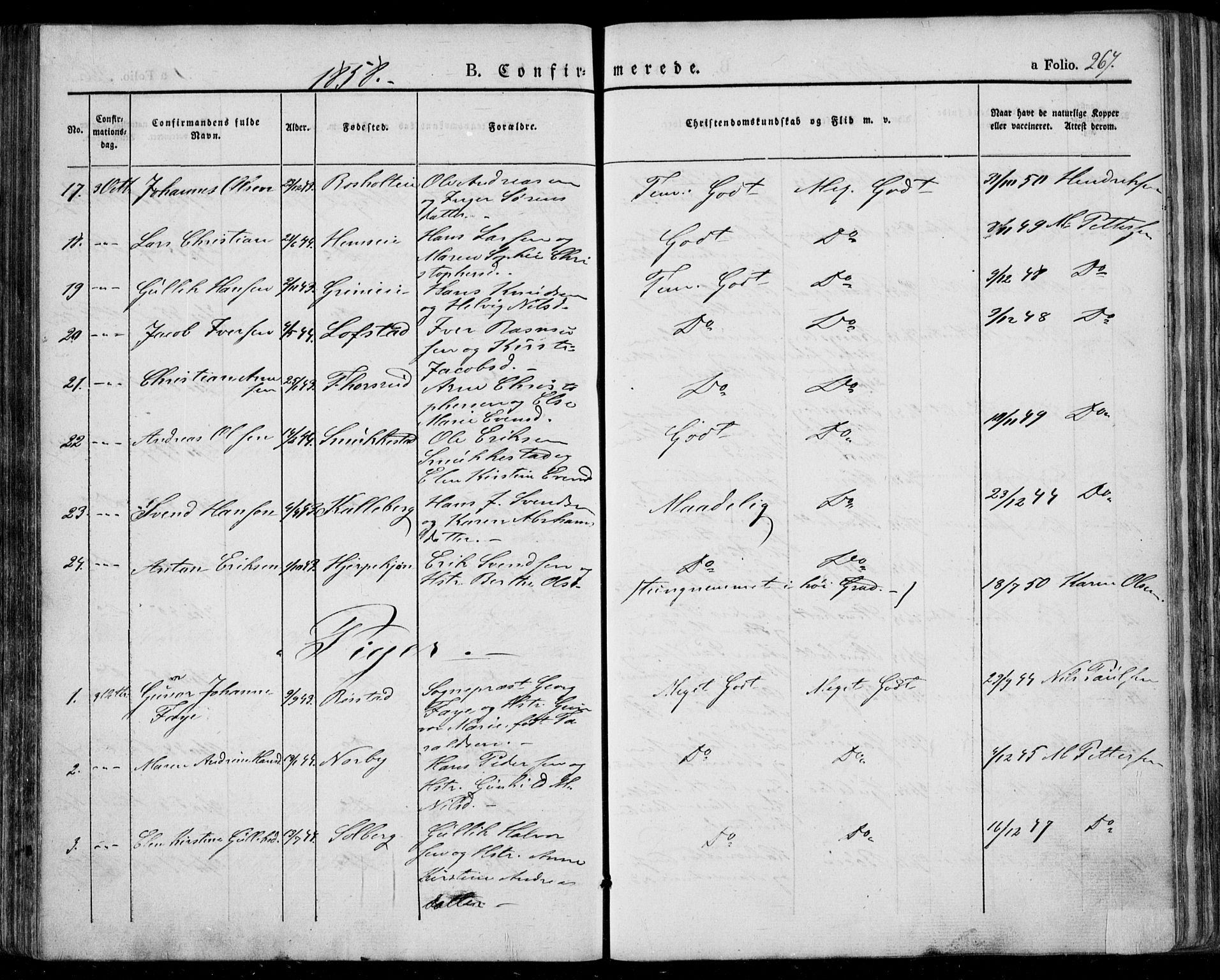 Lardal kirkebøker, AV/SAKO-A-350/F/Fa/L0006: Parish register (official) no. I 6, 1835-1860, p. 267