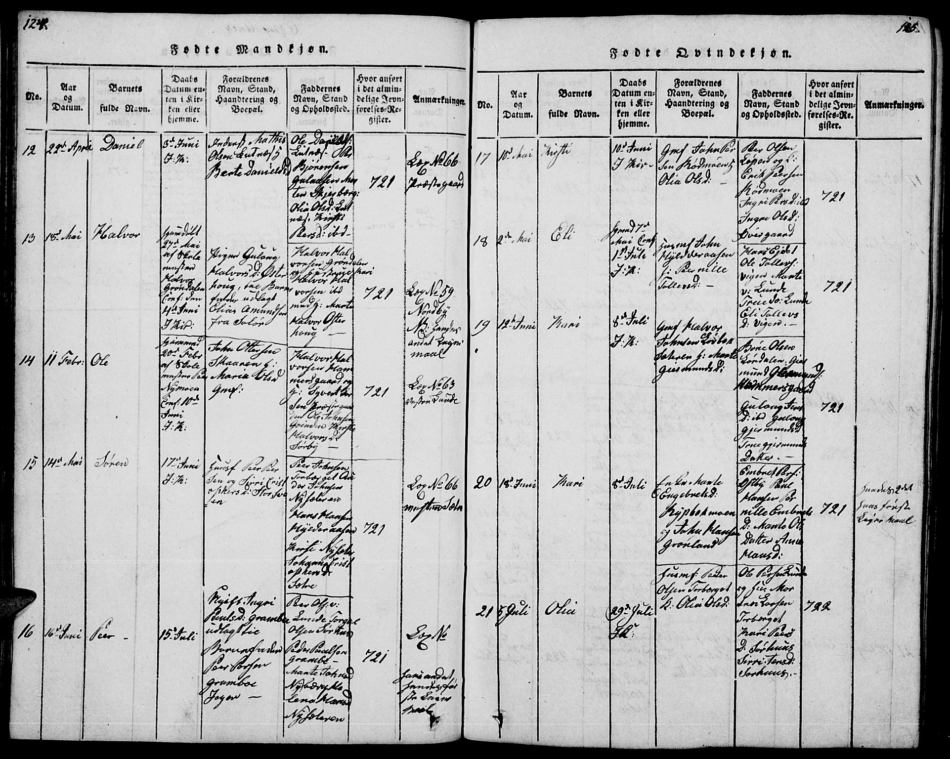 Trysil prestekontor, AV/SAH-PREST-046/H/Ha/Hab/L0004: Parish register (copy) no. 4, 1814-1841, p. 124-125