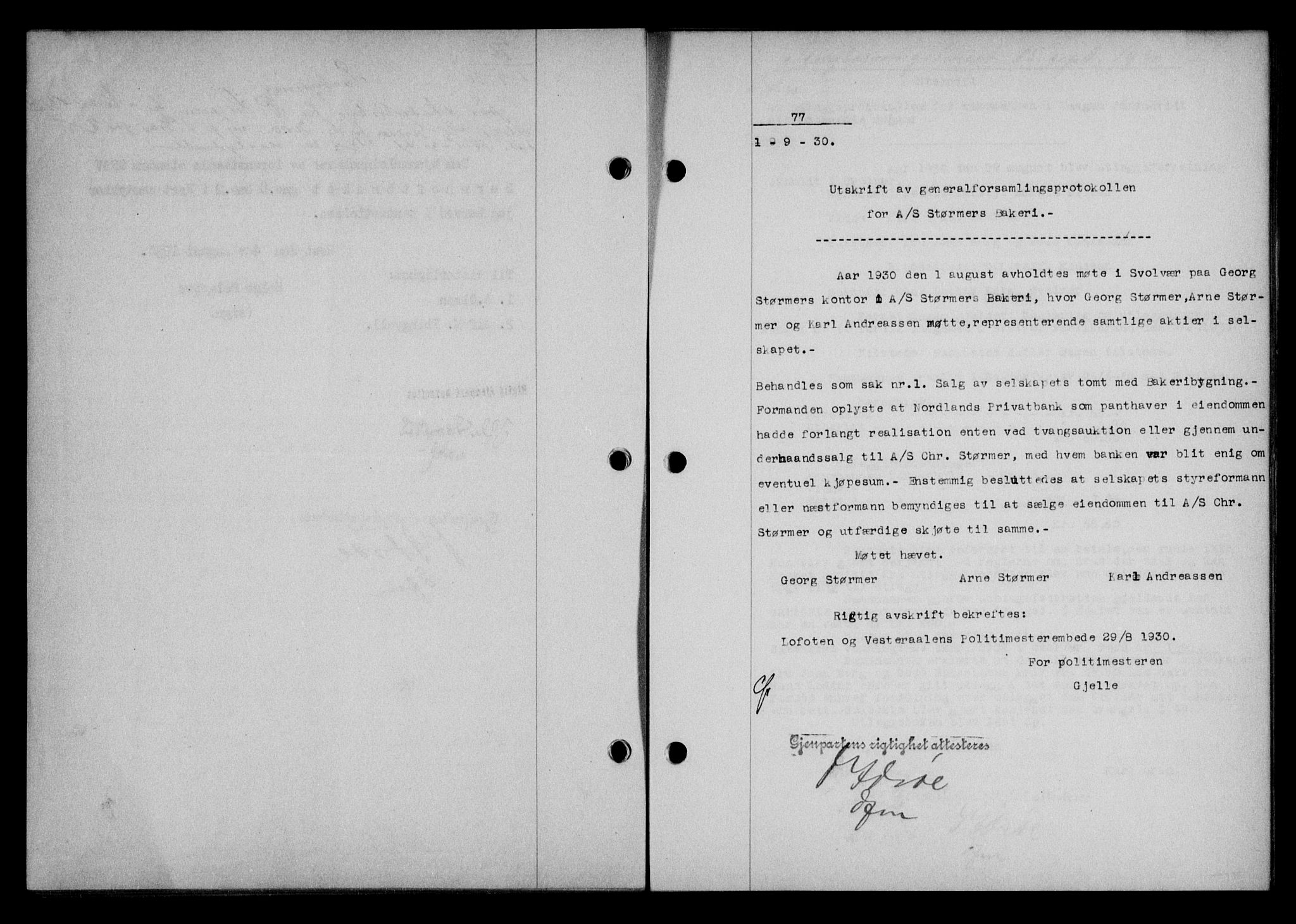 Lofoten sorenskriveri, SAT/A-0017/1/2/2C/L0022b: Mortgage book no. 22b, 1930-1930, Deed date: 01.09.1930