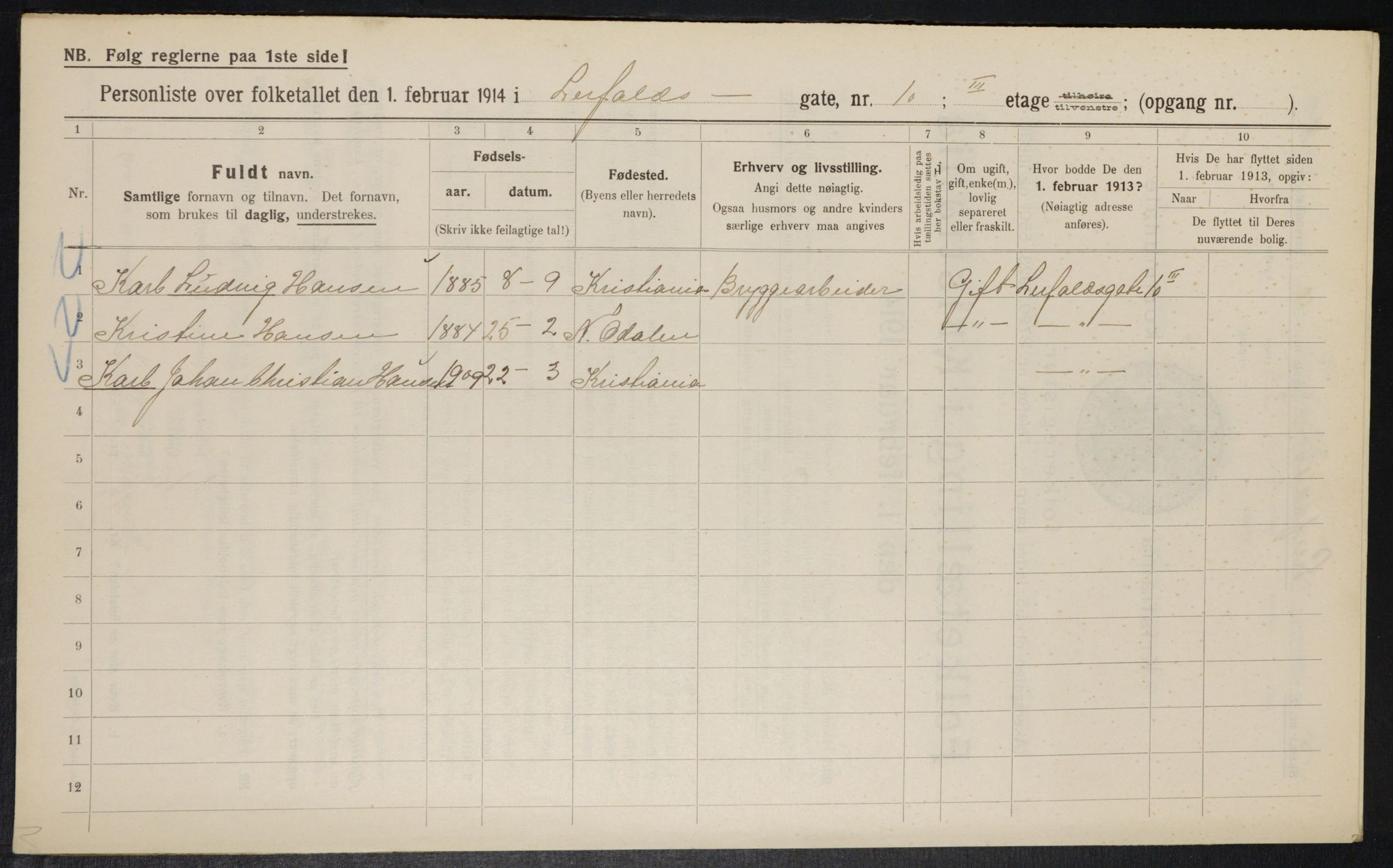 OBA, Municipal Census 1914 for Kristiania, 1914, p. 57327