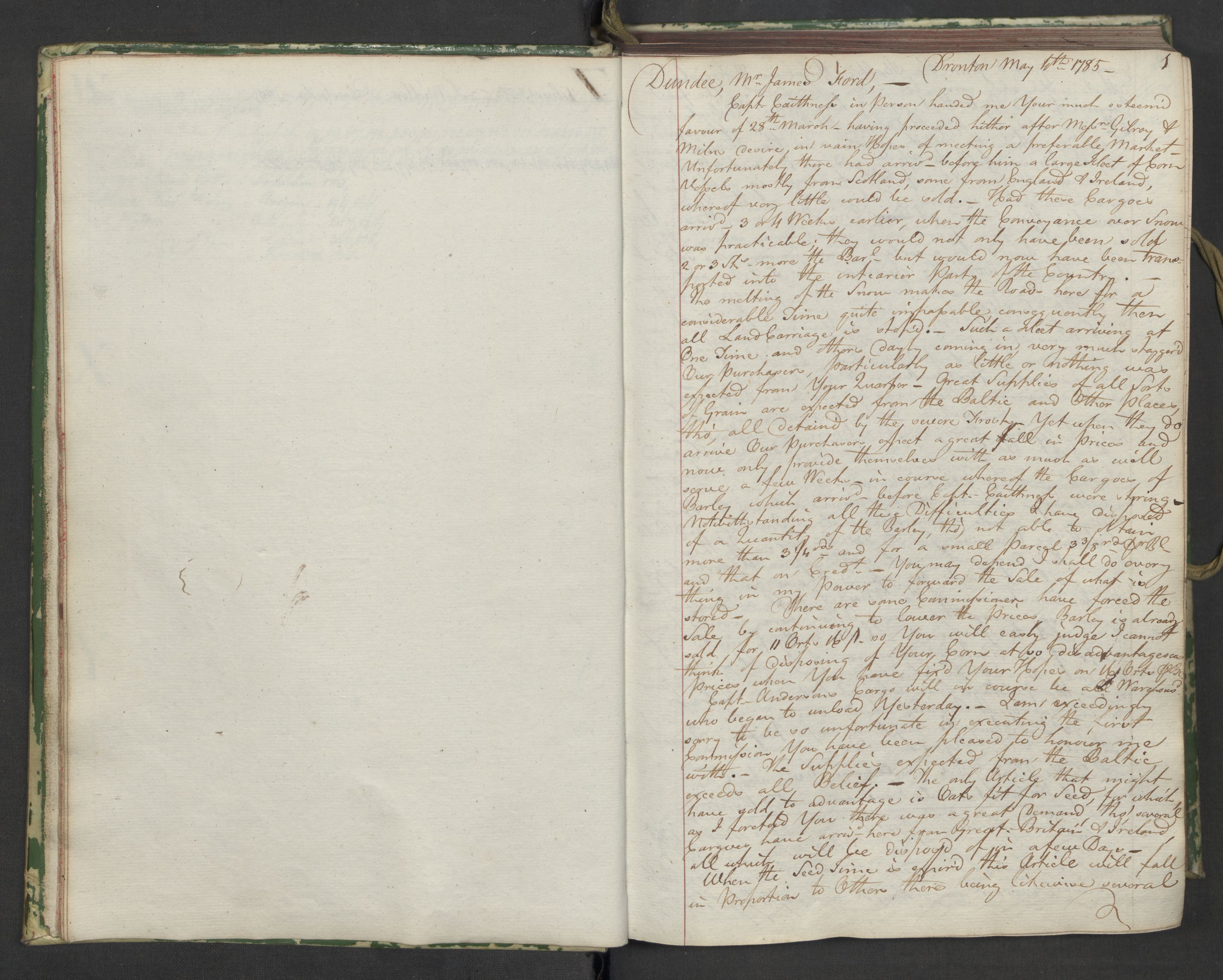 Hoë, Herman & Co, SAT/PA-0280/11/L0006: Kopibok, utenriks, 1785-1787, p. 1