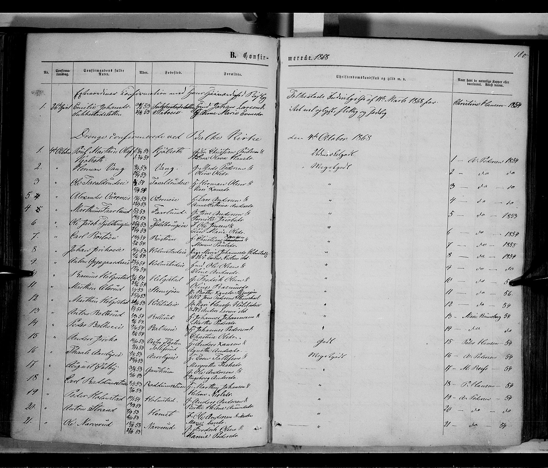 Østre Toten prestekontor, SAH/PREST-104/H/Ha/Haa/L0005: Parish register (official) no. 5, 1866-1877, p. 180