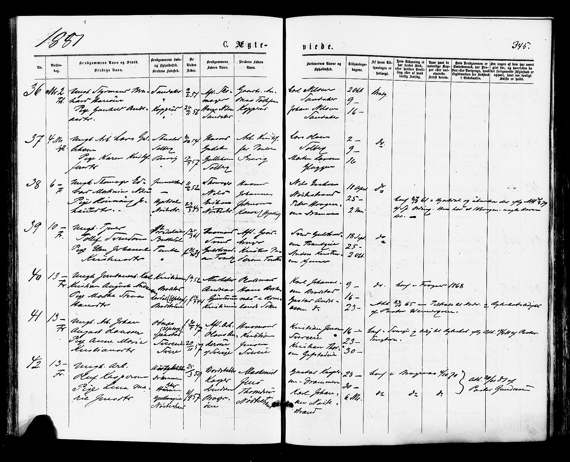 Lier kirkebøker, SAKO/A-230/F/Fa/L0014: Parish register (official) no. I 14, 1875-1882, p. 345