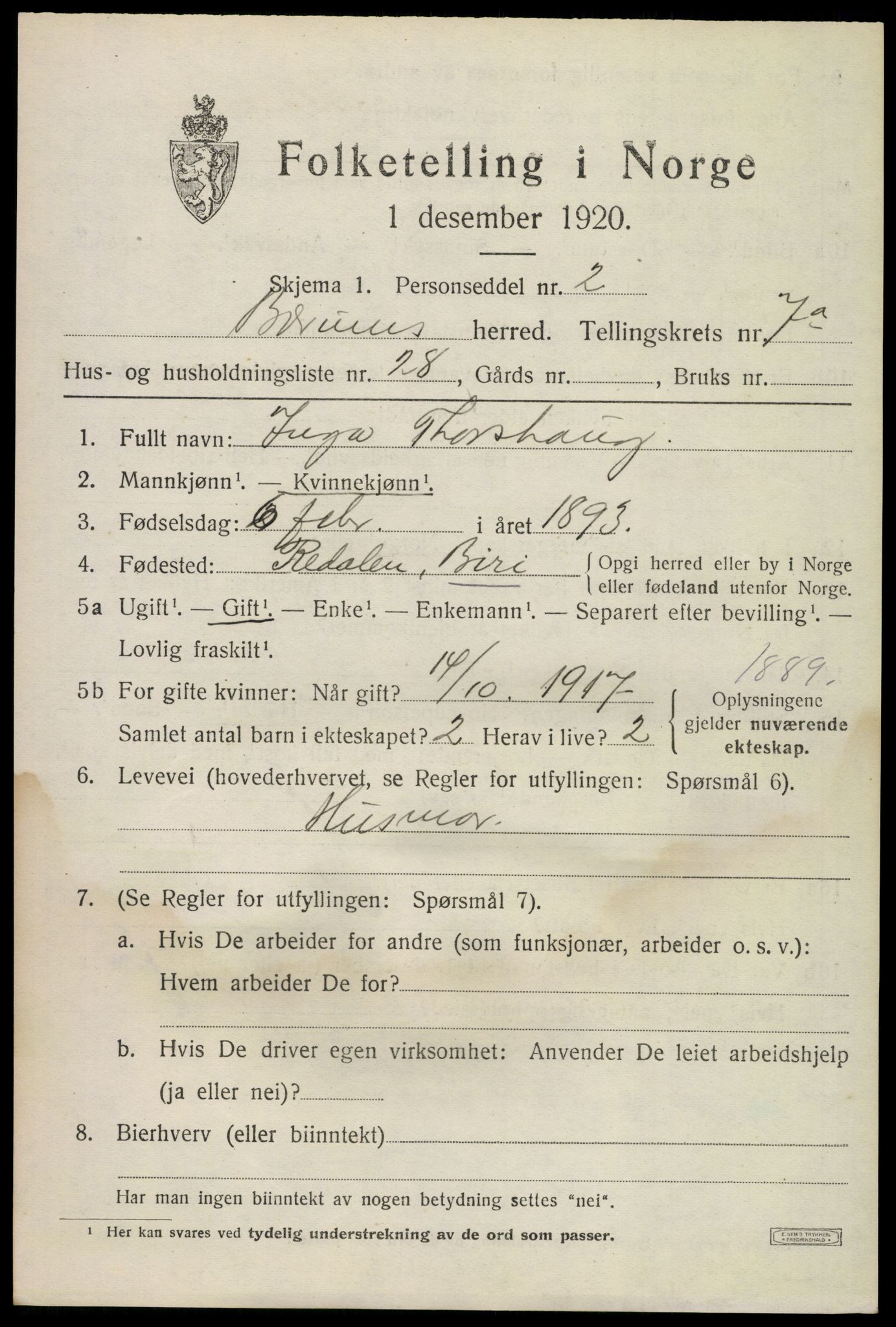 SAO, 1920 census for Bærum, 1920, p. 16352