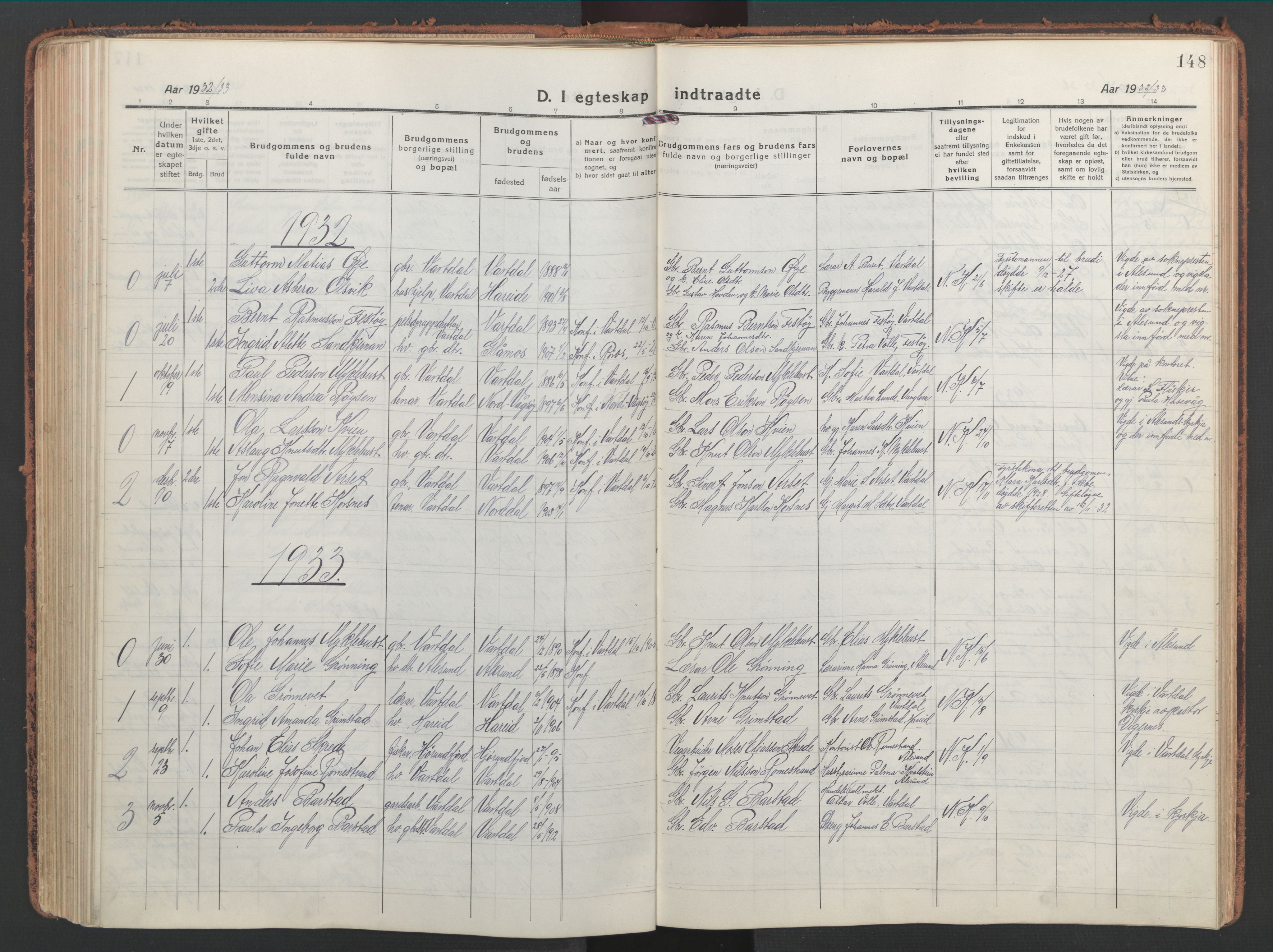 Ministerialprotokoller, klokkerbøker og fødselsregistre - Møre og Romsdal, SAT/A-1454/514/L0202: Parish register (copy) no. 514C02, 1916-1944, p. 148