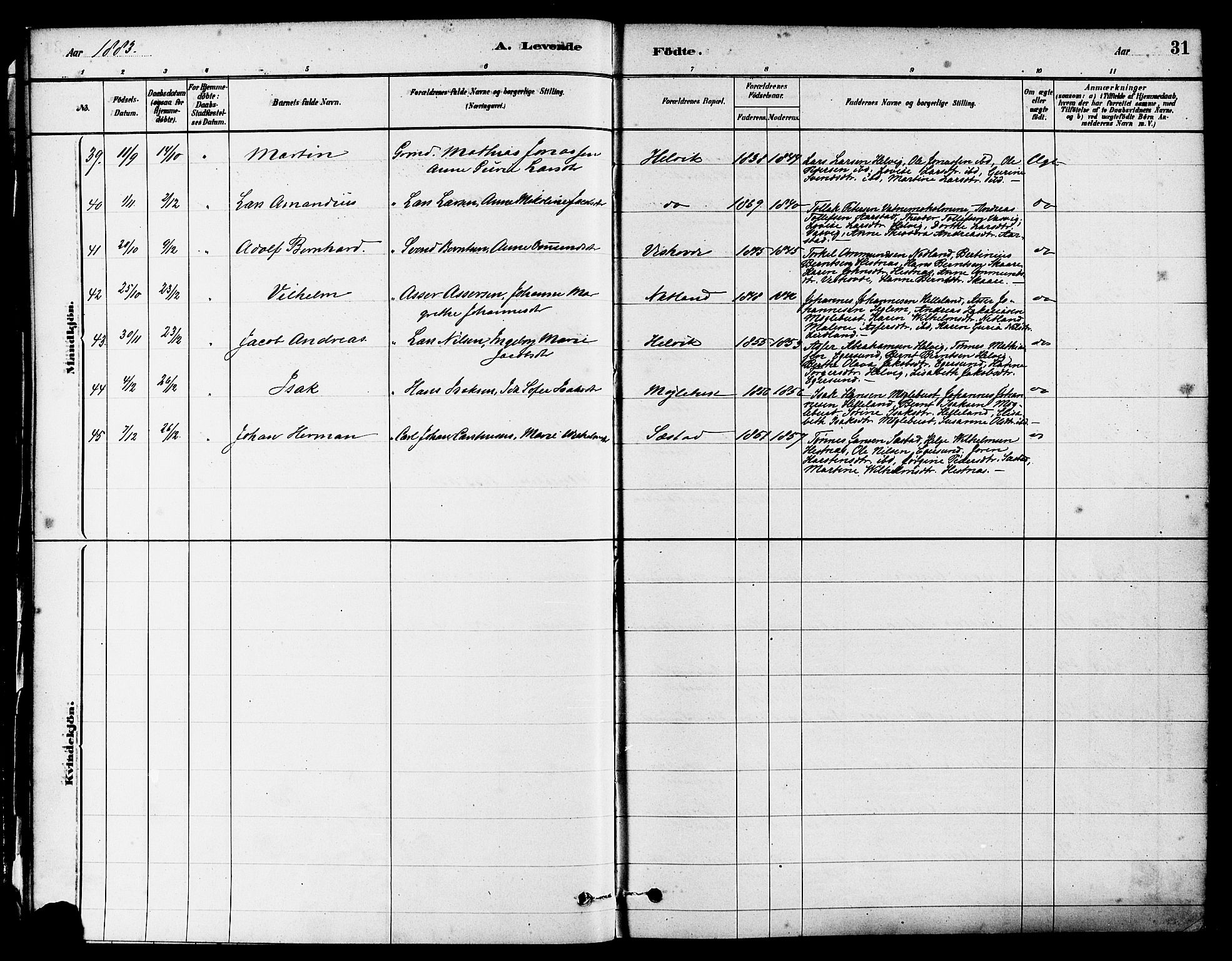 Eigersund sokneprestkontor, AV/SAST-A-101807/S08/L0017: Parish register (official) no. A 14, 1879-1892, p. 31