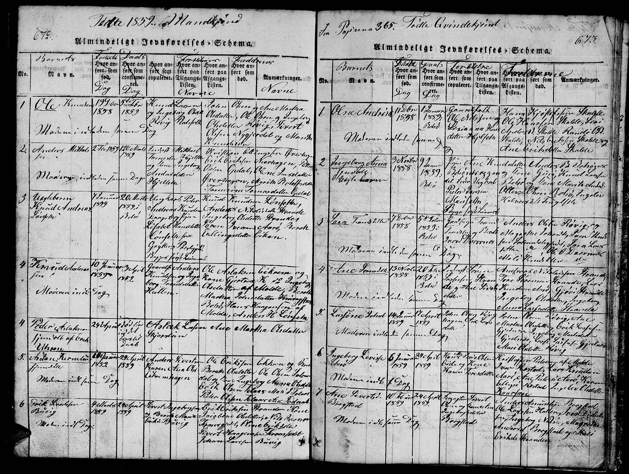 Ministerialprotokoller, klokkerbøker og fødselsregistre - Møre og Romsdal, SAT/A-1454/555/L0665: Parish register (copy) no. 555C01, 1818-1868, p. 672-673