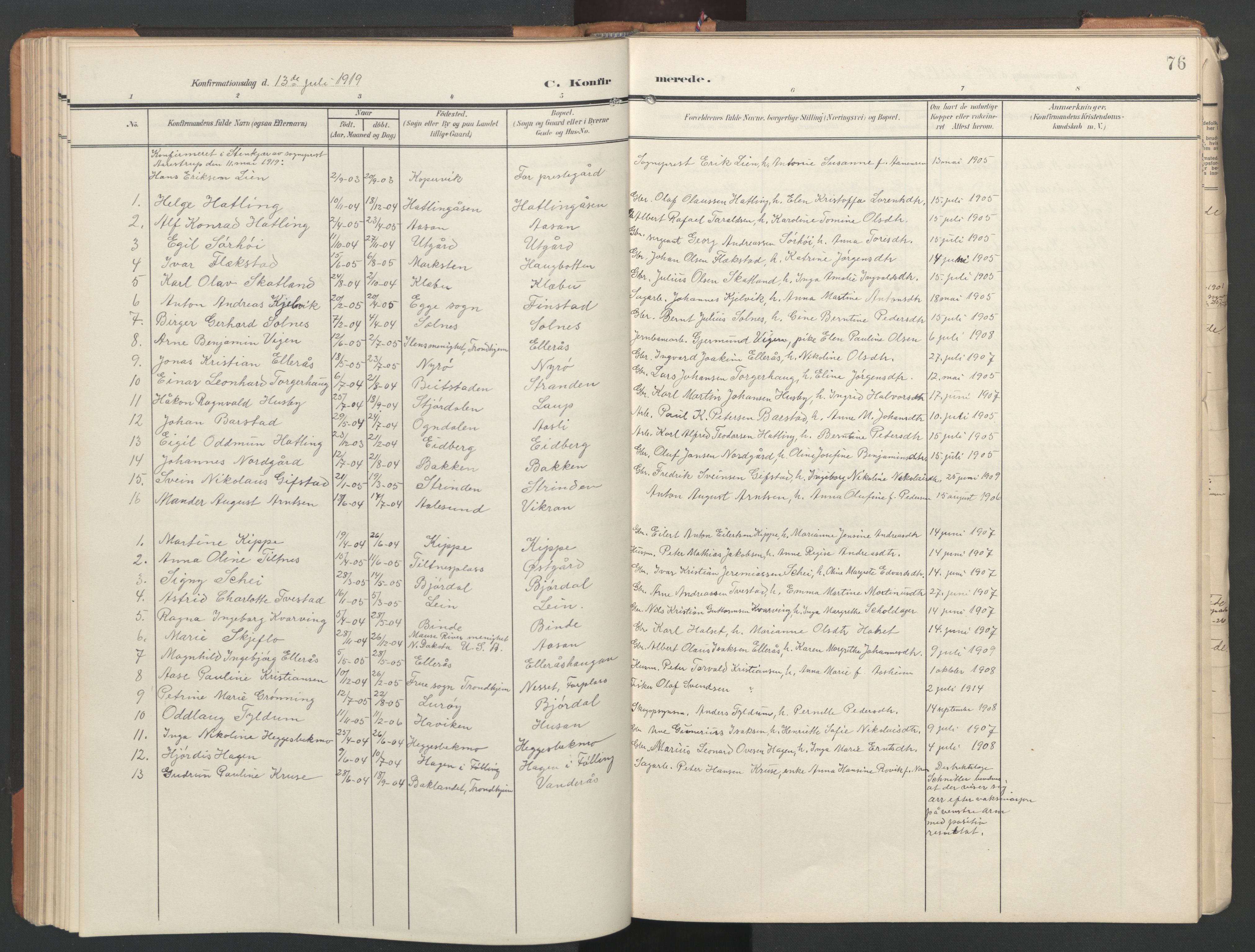 Ministerialprotokoller, klokkerbøker og fødselsregistre - Nord-Trøndelag, SAT/A-1458/746/L0455: Parish register (copy) no. 746C01, 1908-1933, p. 76
