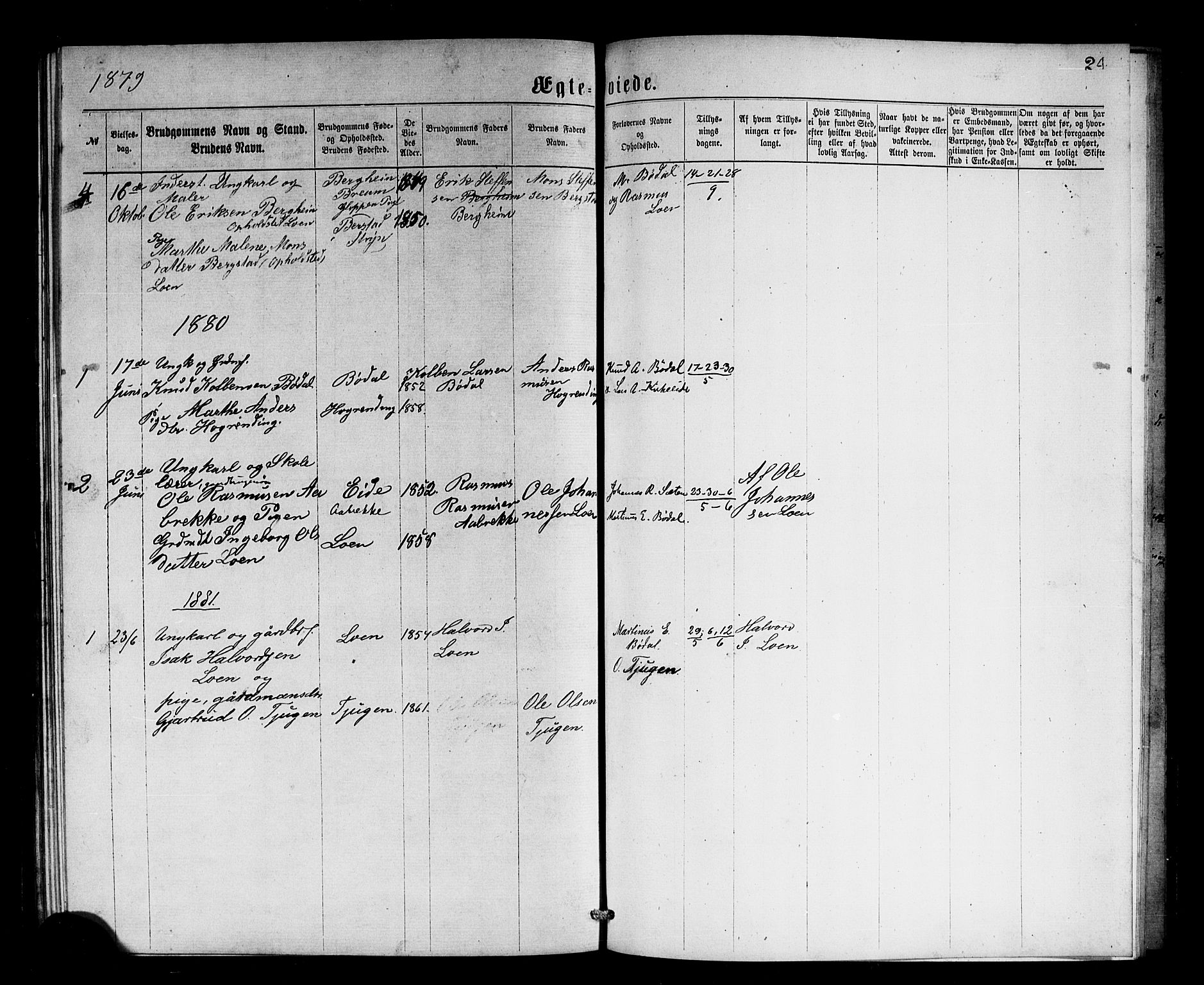 Stryn Sokneprestembete, SAB/A-82501: Parish register (copy) no. B 2, 1877-1881, p. 24