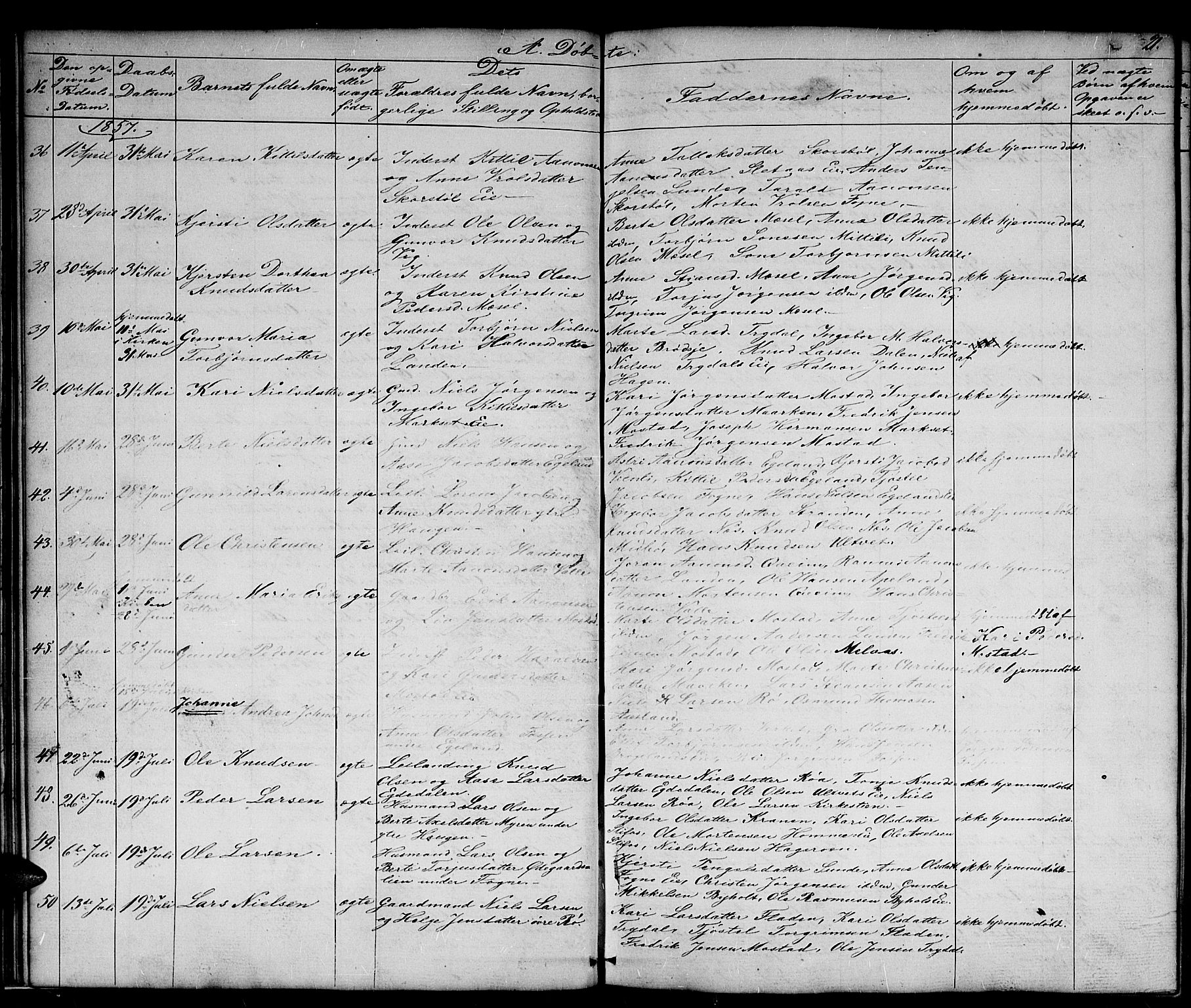 Gjerstad sokneprestkontor, AV/SAK-1111-0014/F/Fb/Fba/L0005: Parish register (copy) no. B 5, 1853-1867, p. 21