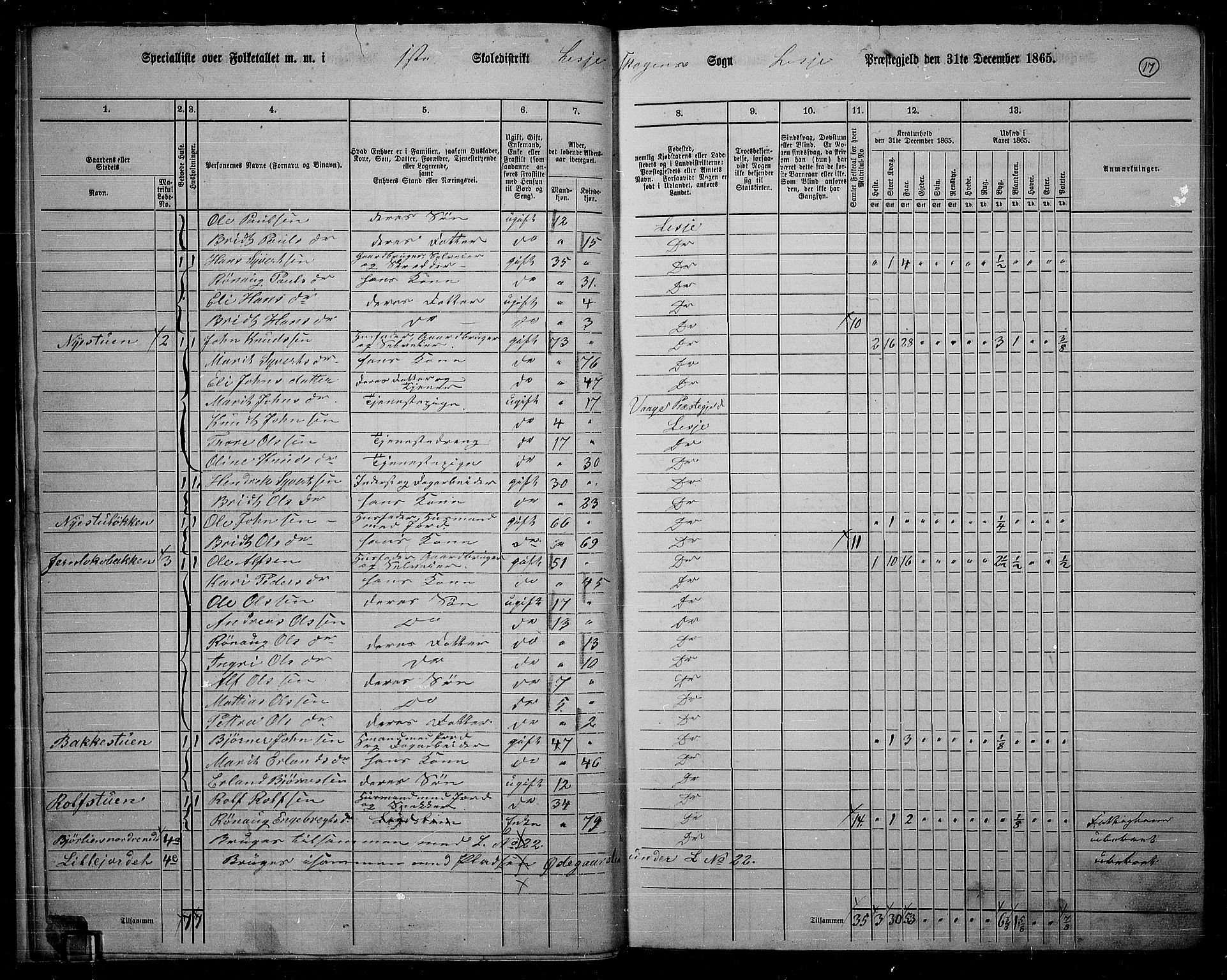 RA, 1865 census for Lesja, 1865, p. 18