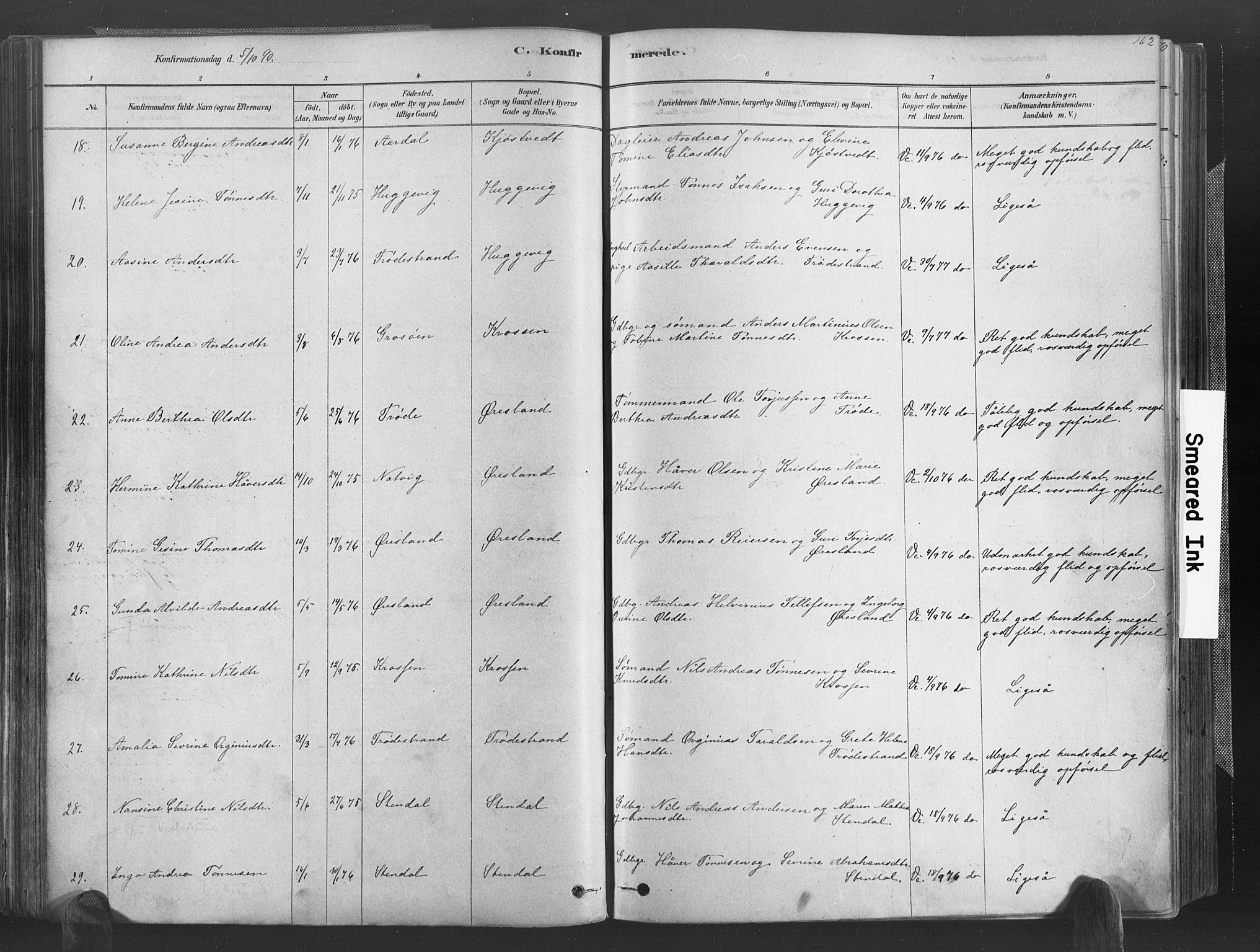 Høvåg sokneprestkontor, SAK/1111-0025/F/Fa/L0005: Parish register (official) no. A 5, 1878-1893, p. 162