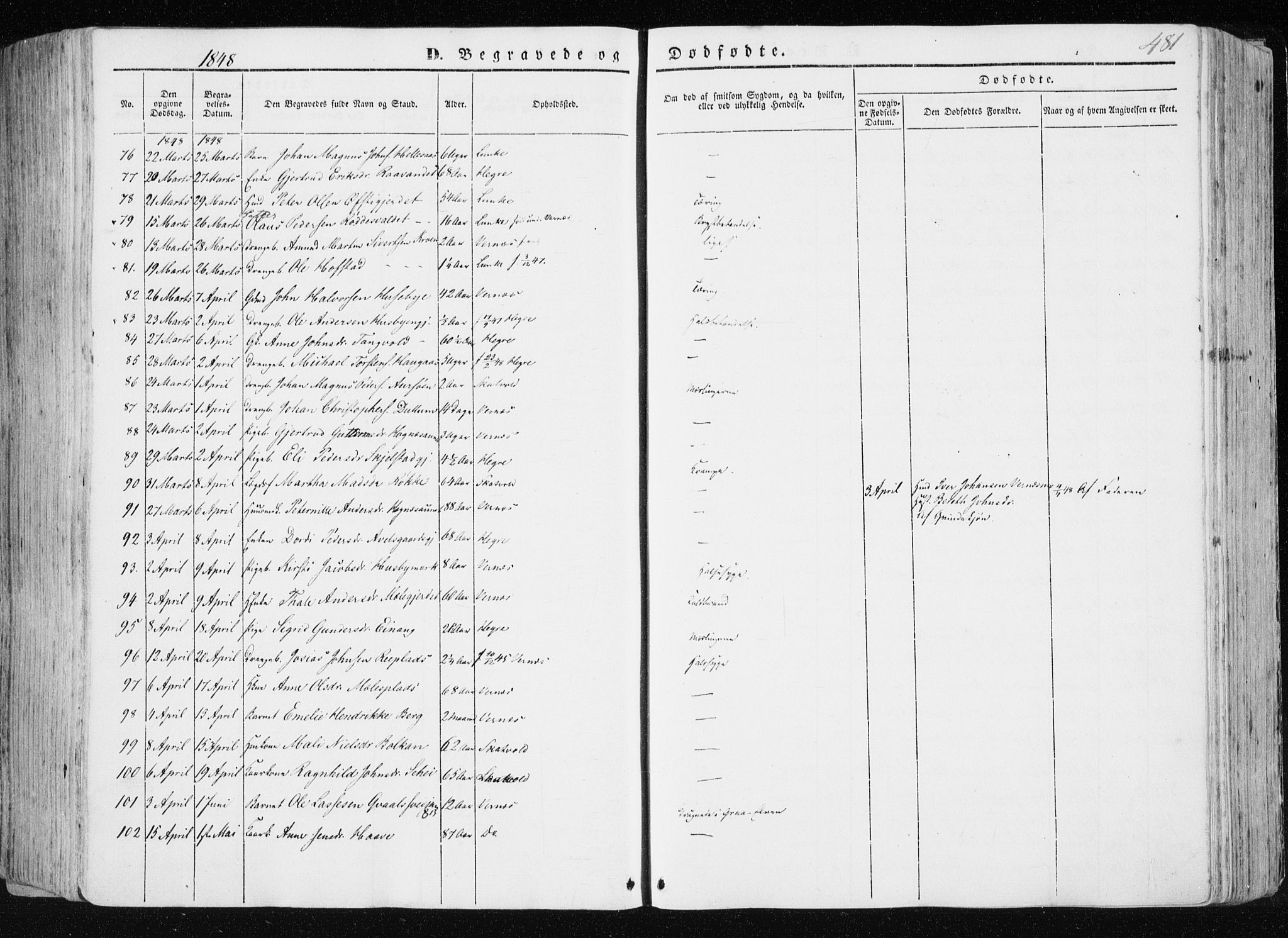 Ministerialprotokoller, klokkerbøker og fødselsregistre - Nord-Trøndelag, AV/SAT-A-1458/709/L0074: Parish register (official) no. 709A14, 1845-1858, p. 481