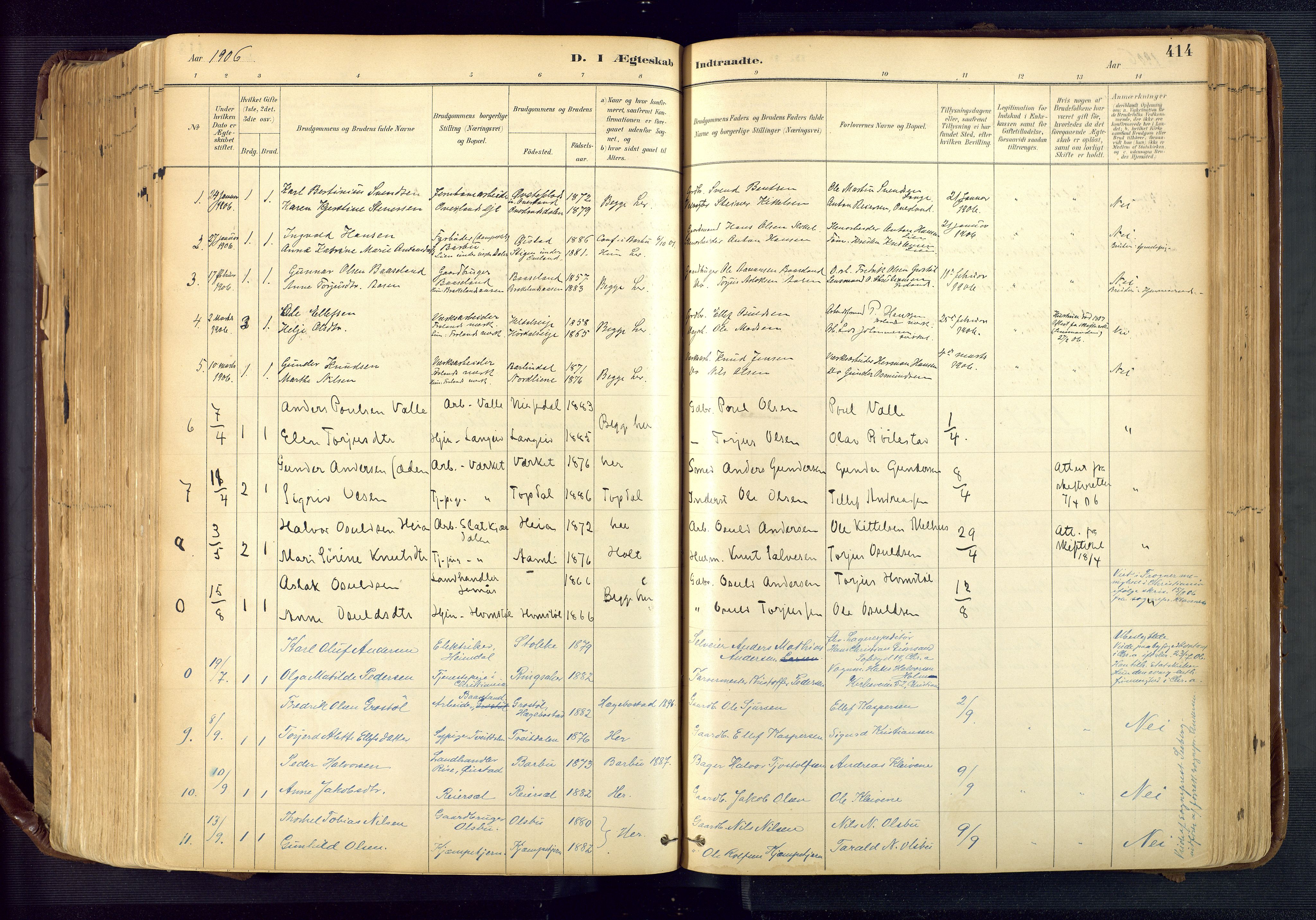 Froland sokneprestkontor, SAK/1111-0013/F/Fa/L0005: Parish register (official) no. A 5, 1882-1921, p. 414