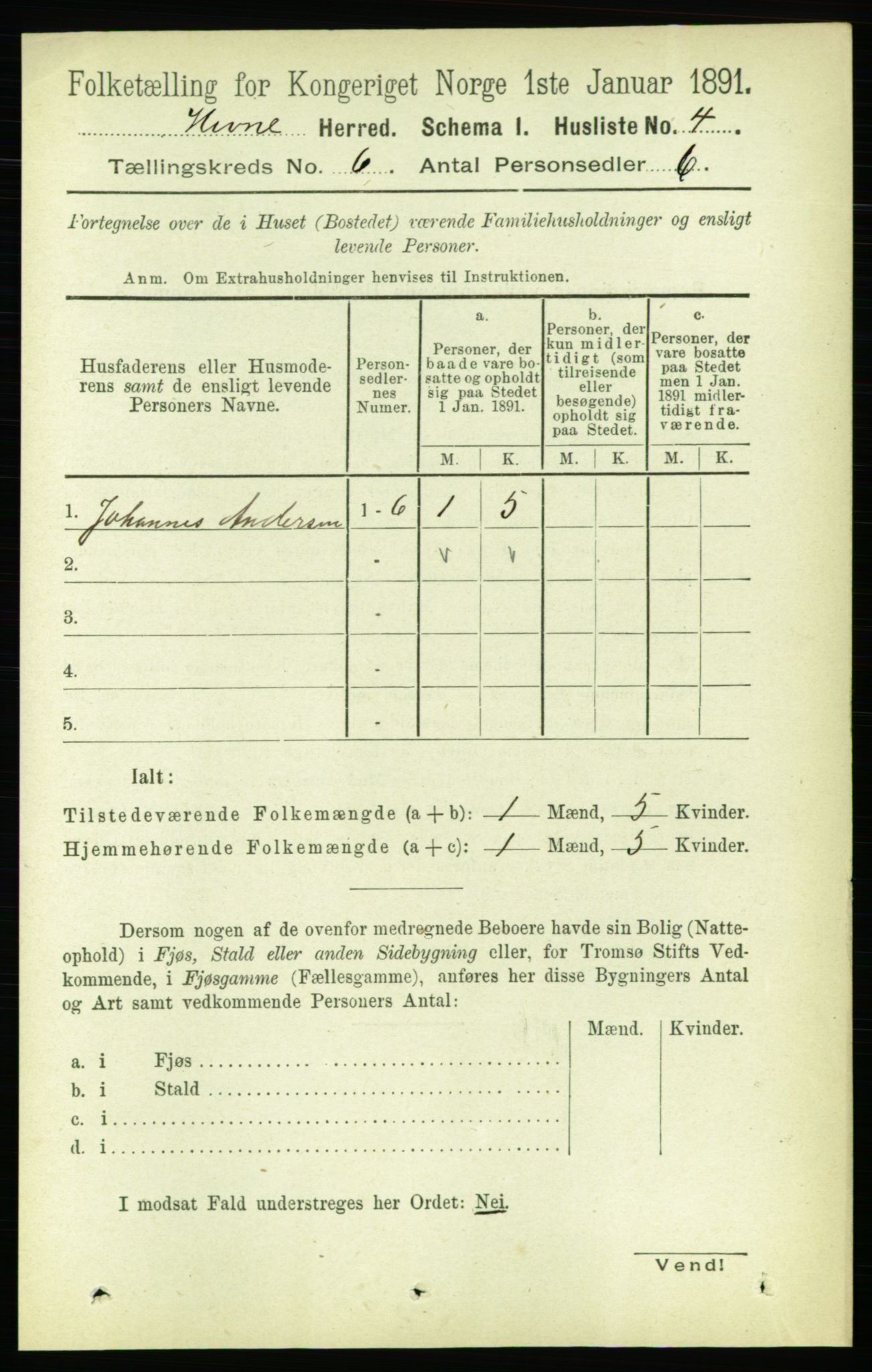 RA, 1891 census for 1612 Hemne, 1891, p. 3318