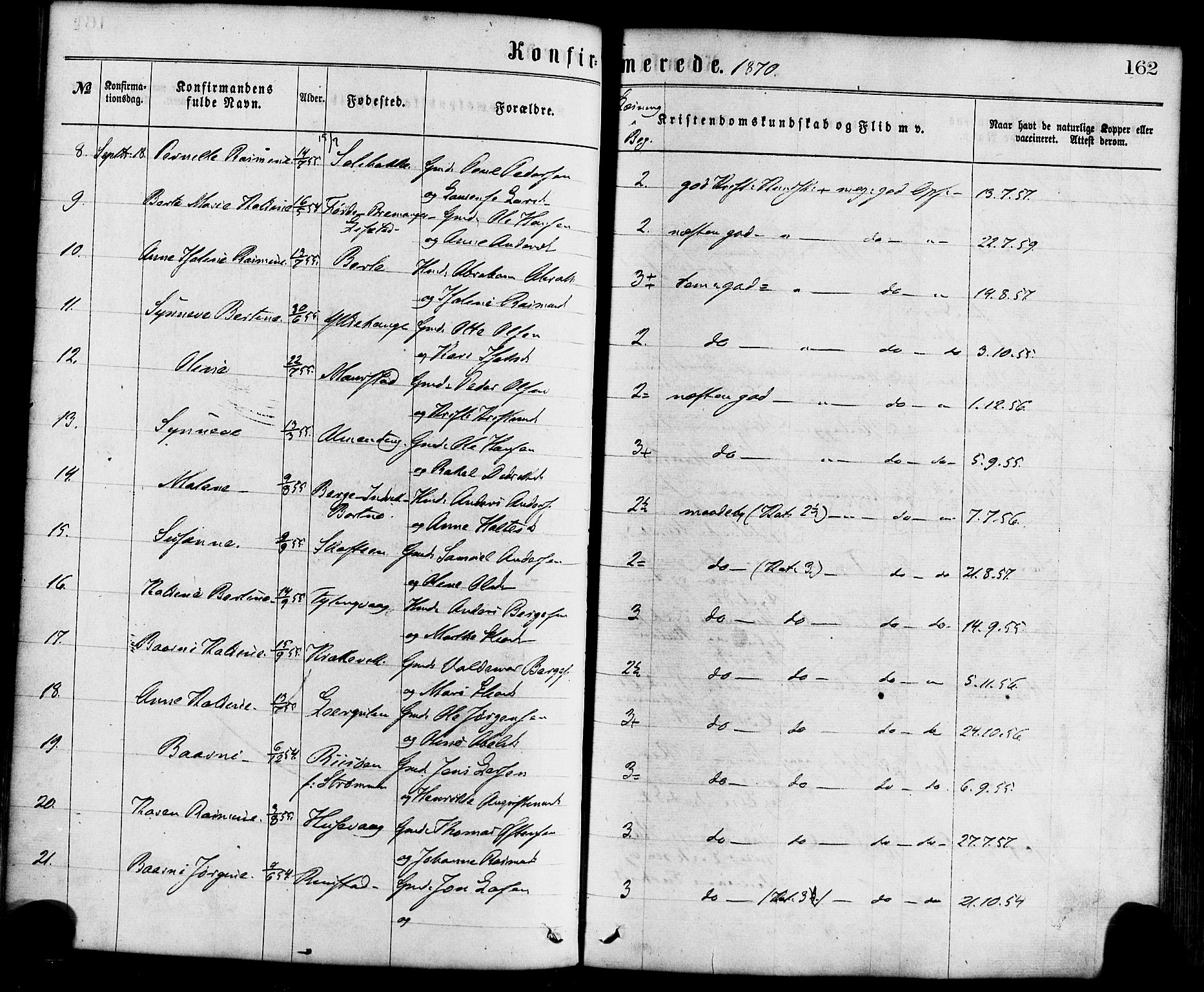 Davik sokneprestembete, AV/SAB-A-79701/H/Haa/Haaa/L0006: Parish register (official) no. A 6, 1867-1881, p. 162