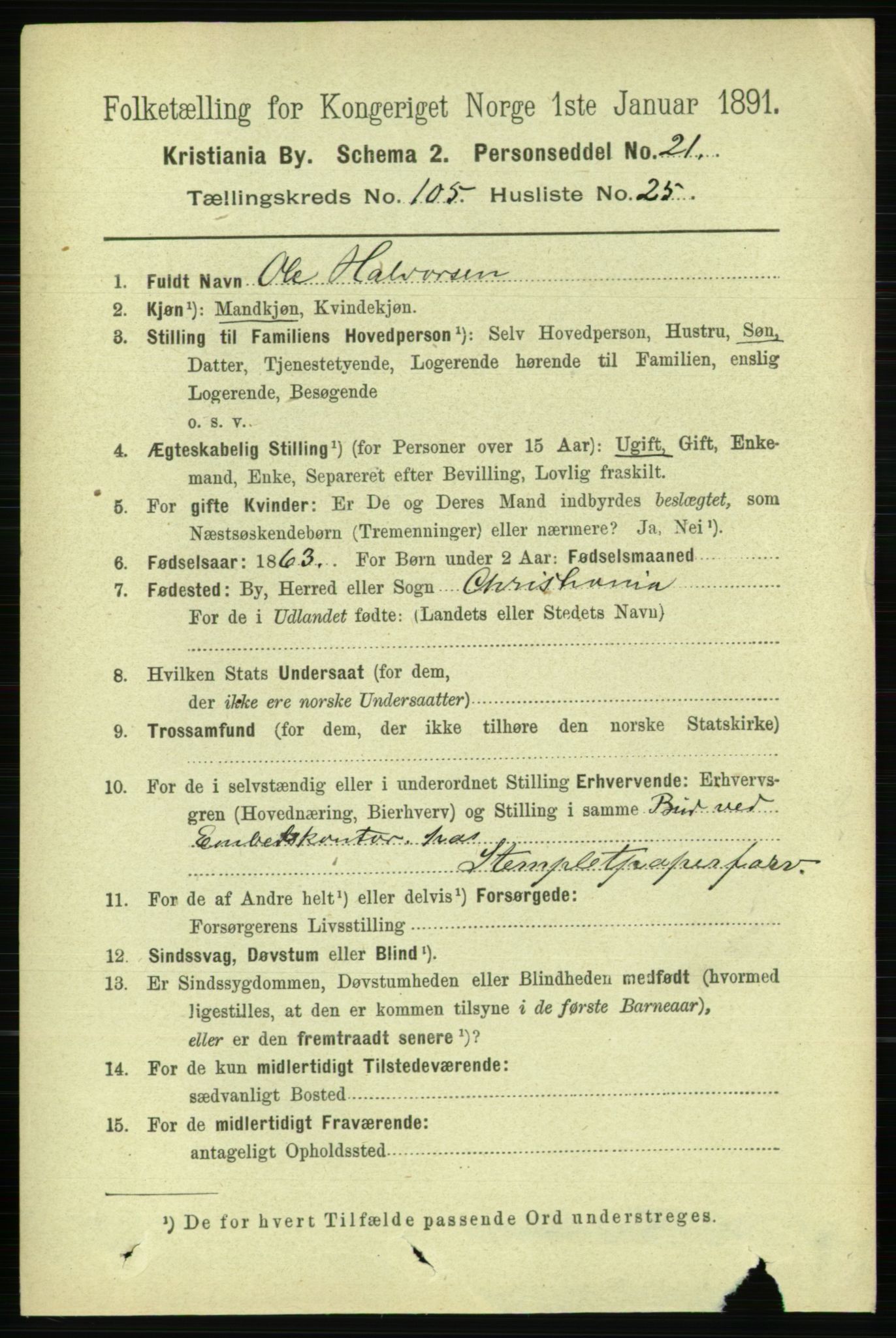 RA, 1891 census for 0301 Kristiania, 1891, p. 53710