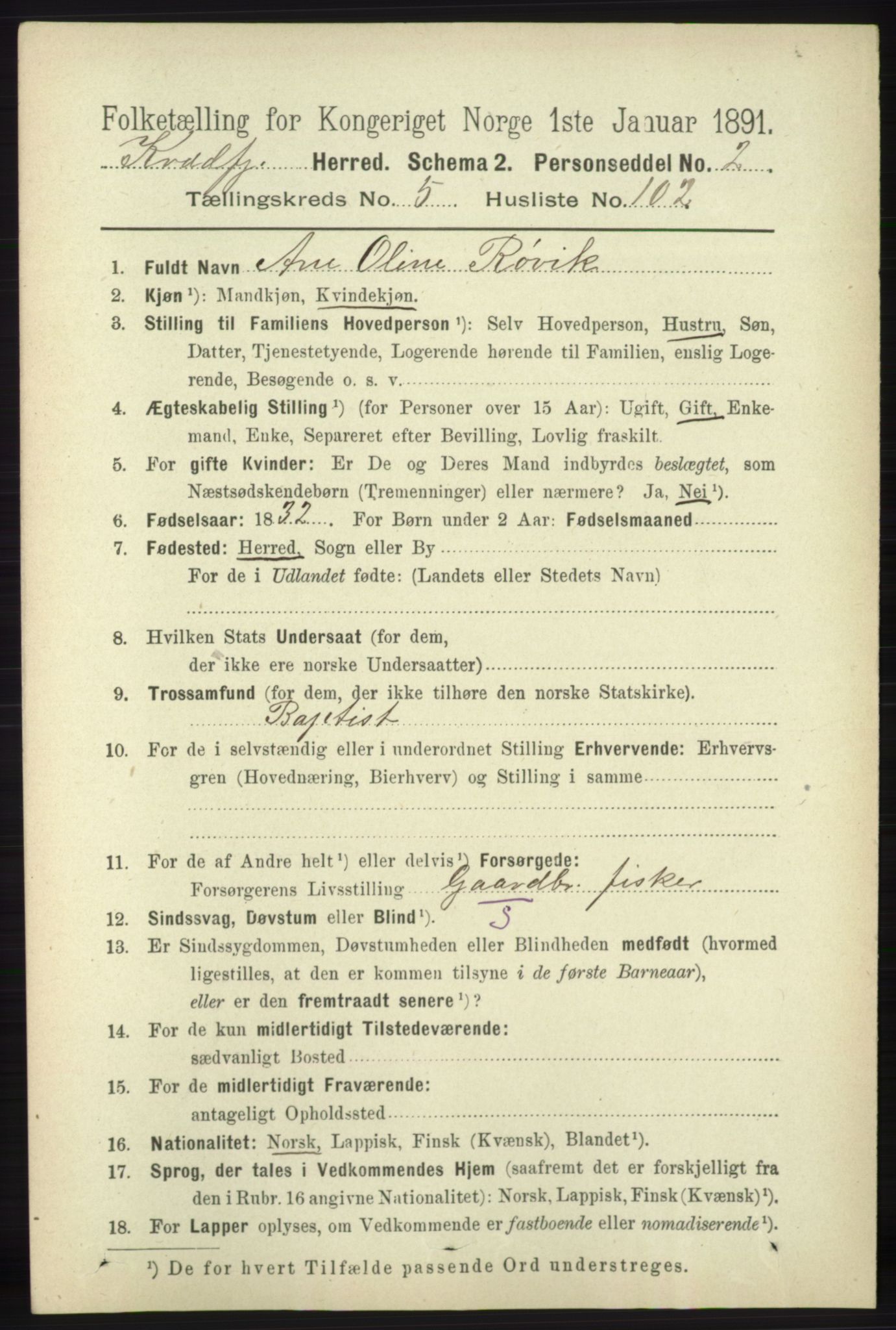 RA, 1891 census for 1911 Kvæfjord, 1891, p. 3483